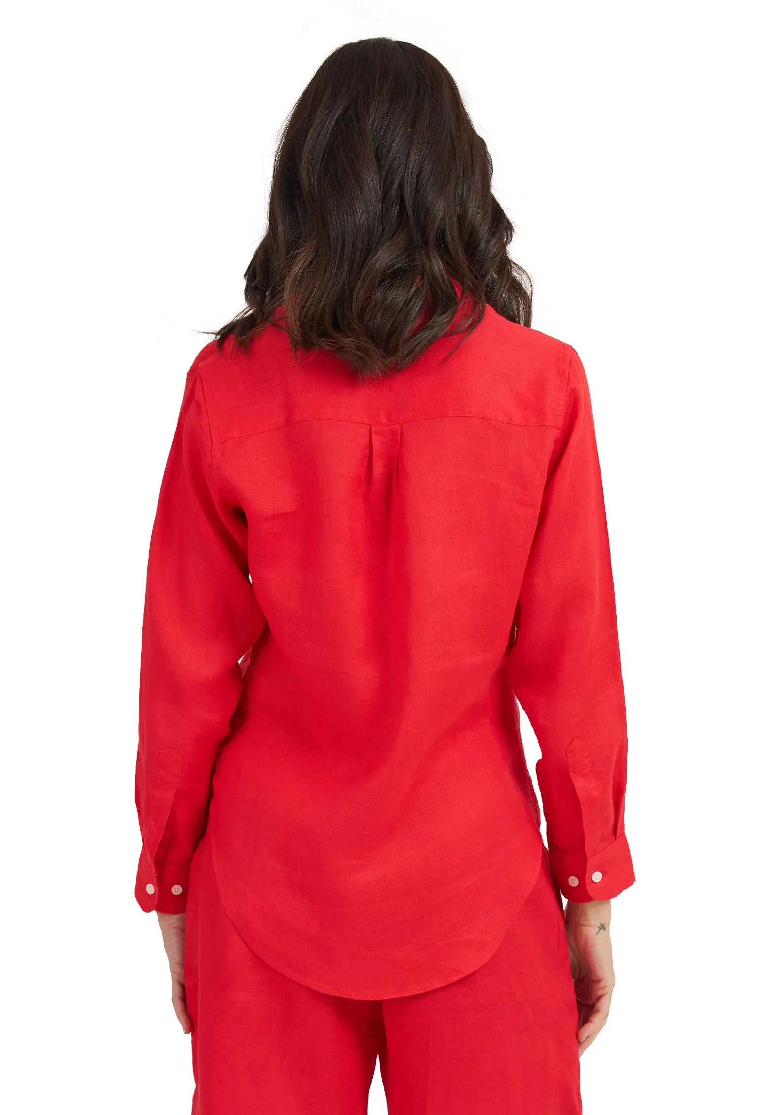 Lina Red Slim-Fit Linen Shirt