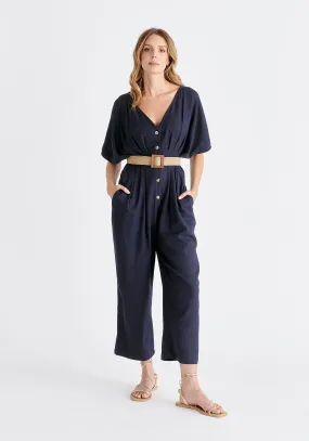 Linen Blend Button Jumpsuit