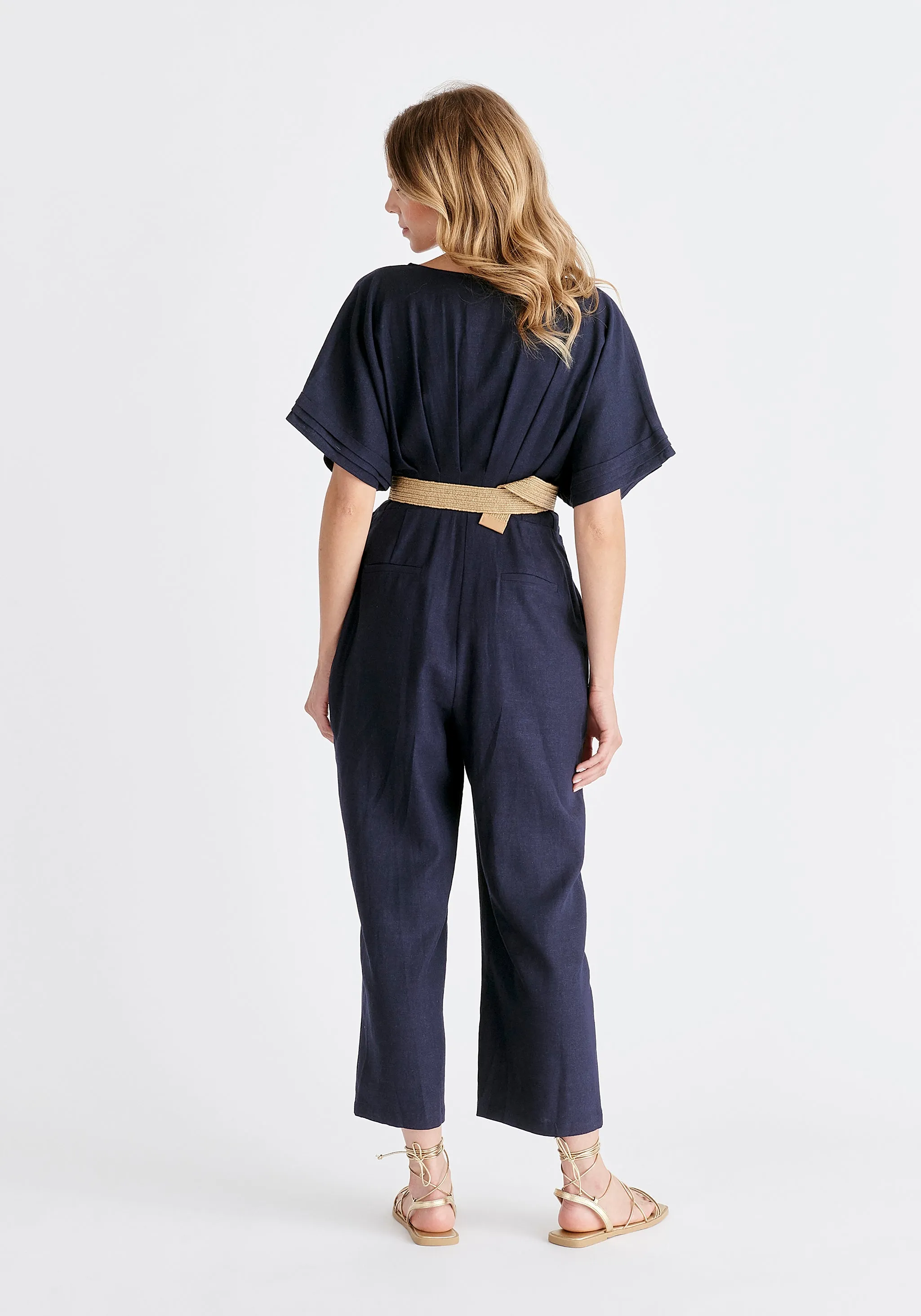 Linen Blend Button Jumpsuit