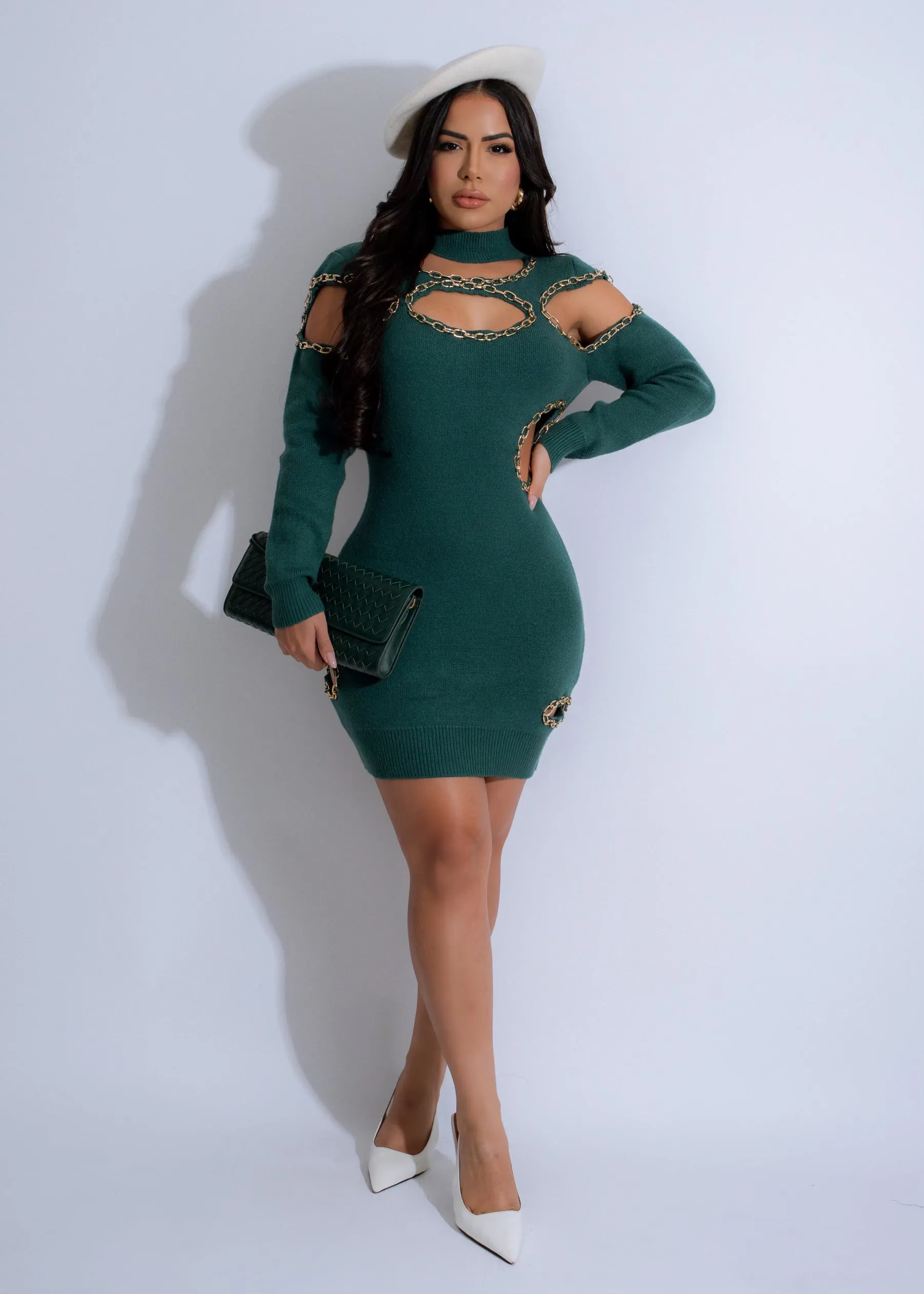 Linked Allure Knit Mini Dress Green