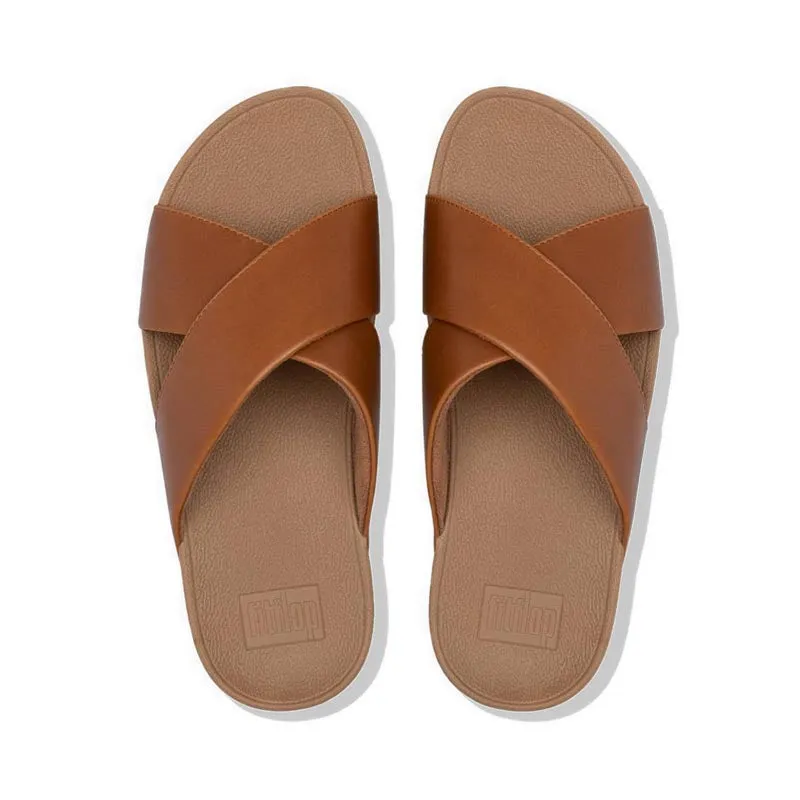 LULU LEATHER CROSS SLIDES