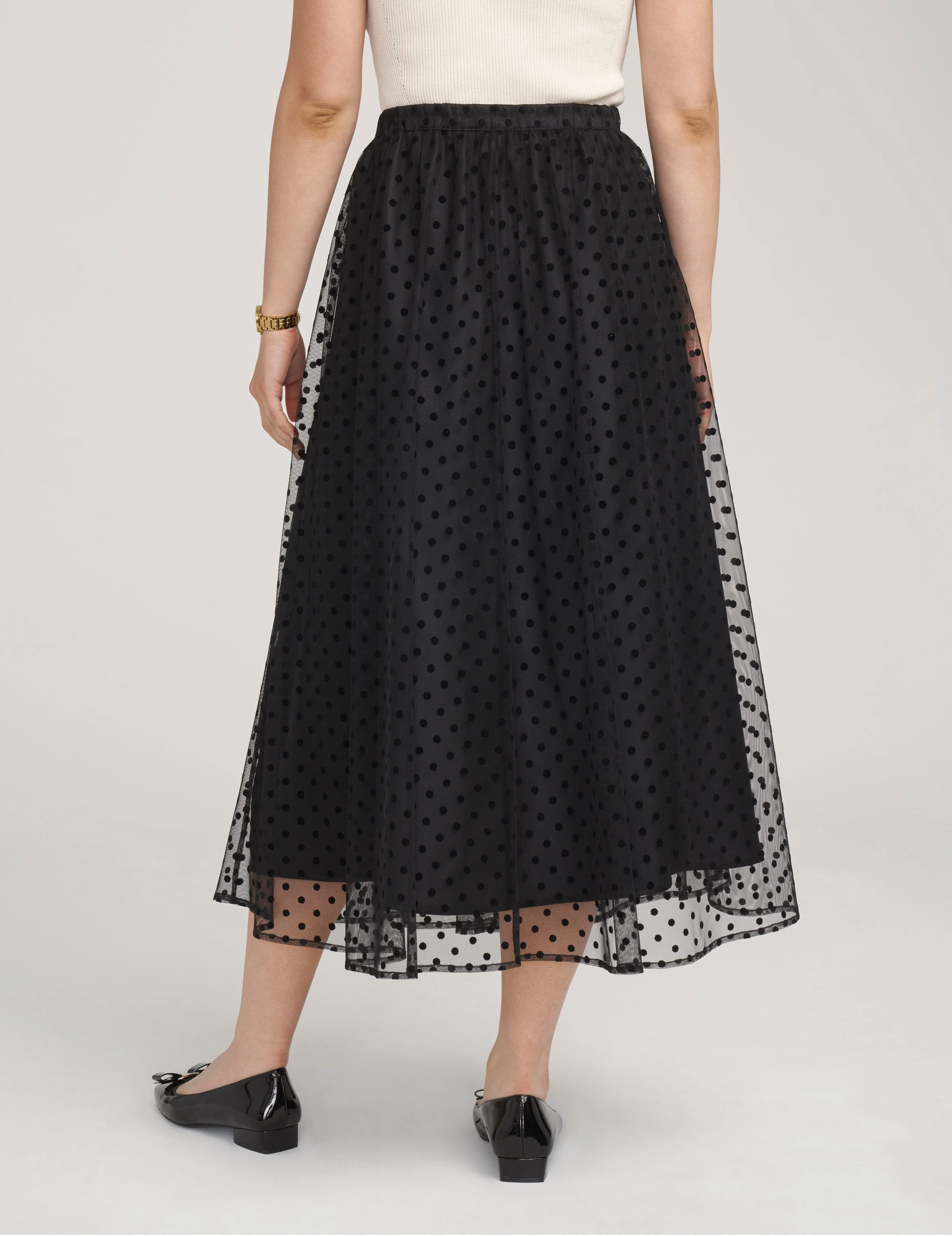 Mesh Flocked Dot Pull On A-Line Skirt- Sale