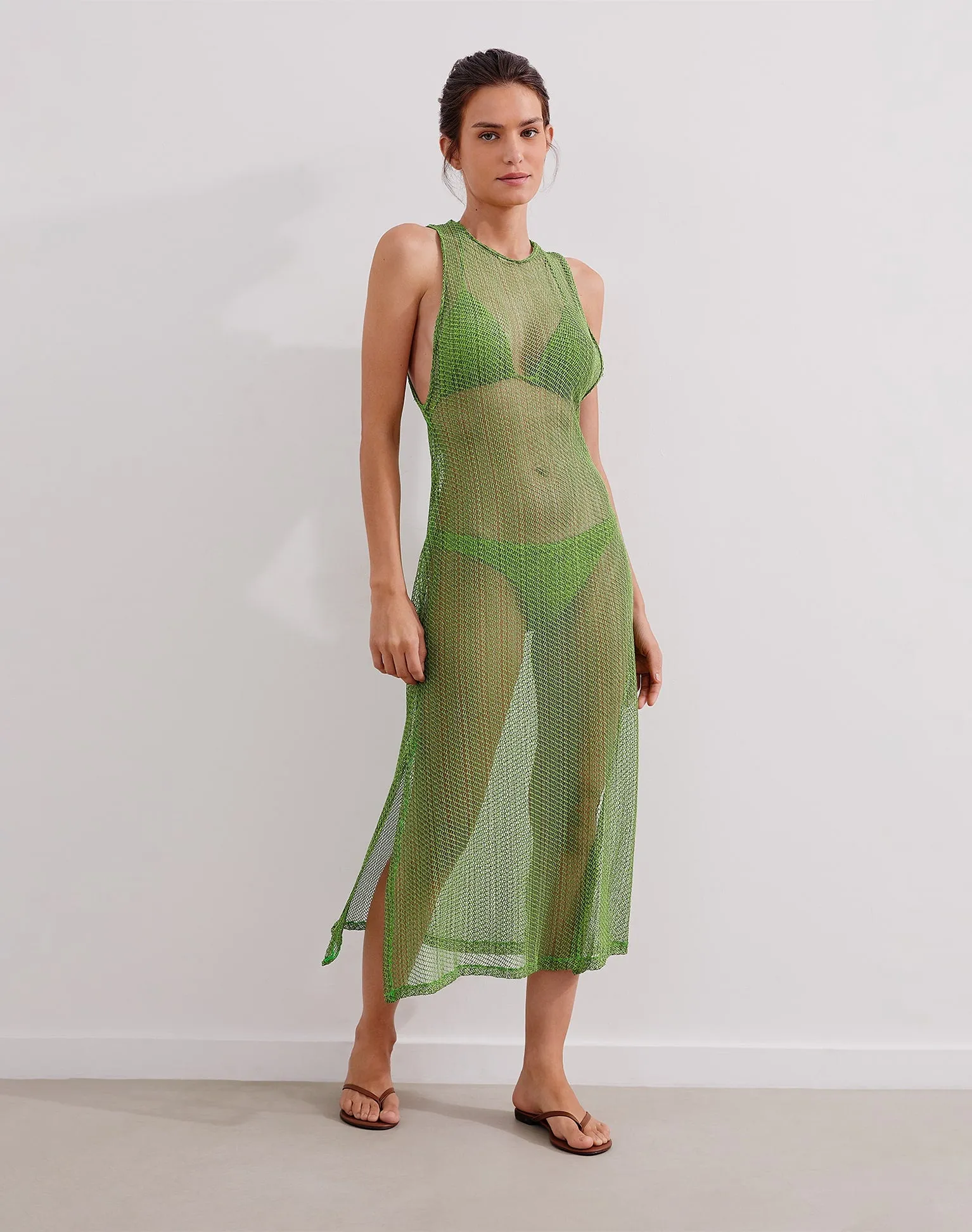 Mesh Twist Long Cover Up - Acid Green