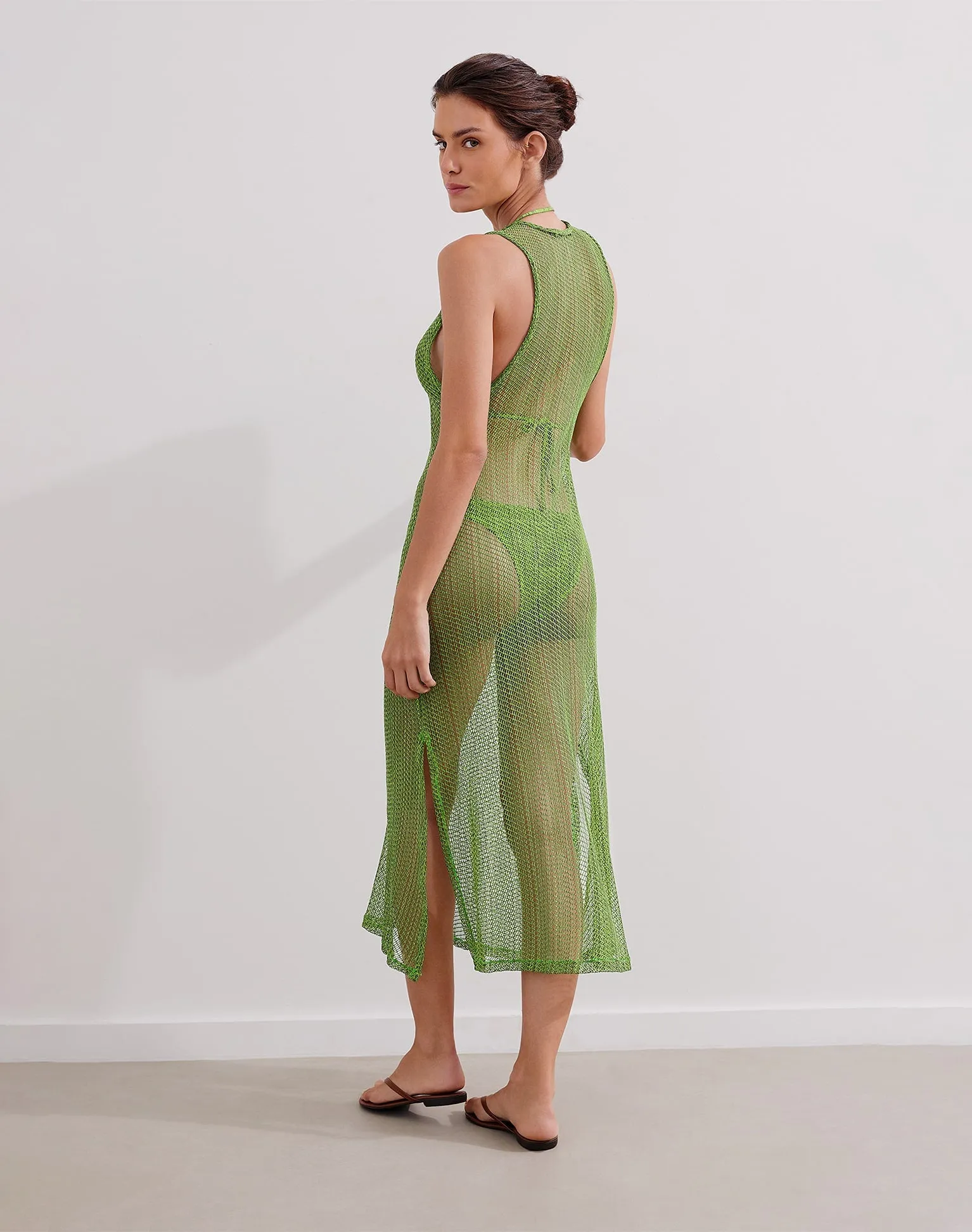 Mesh Twist Long Cover Up - Acid Green