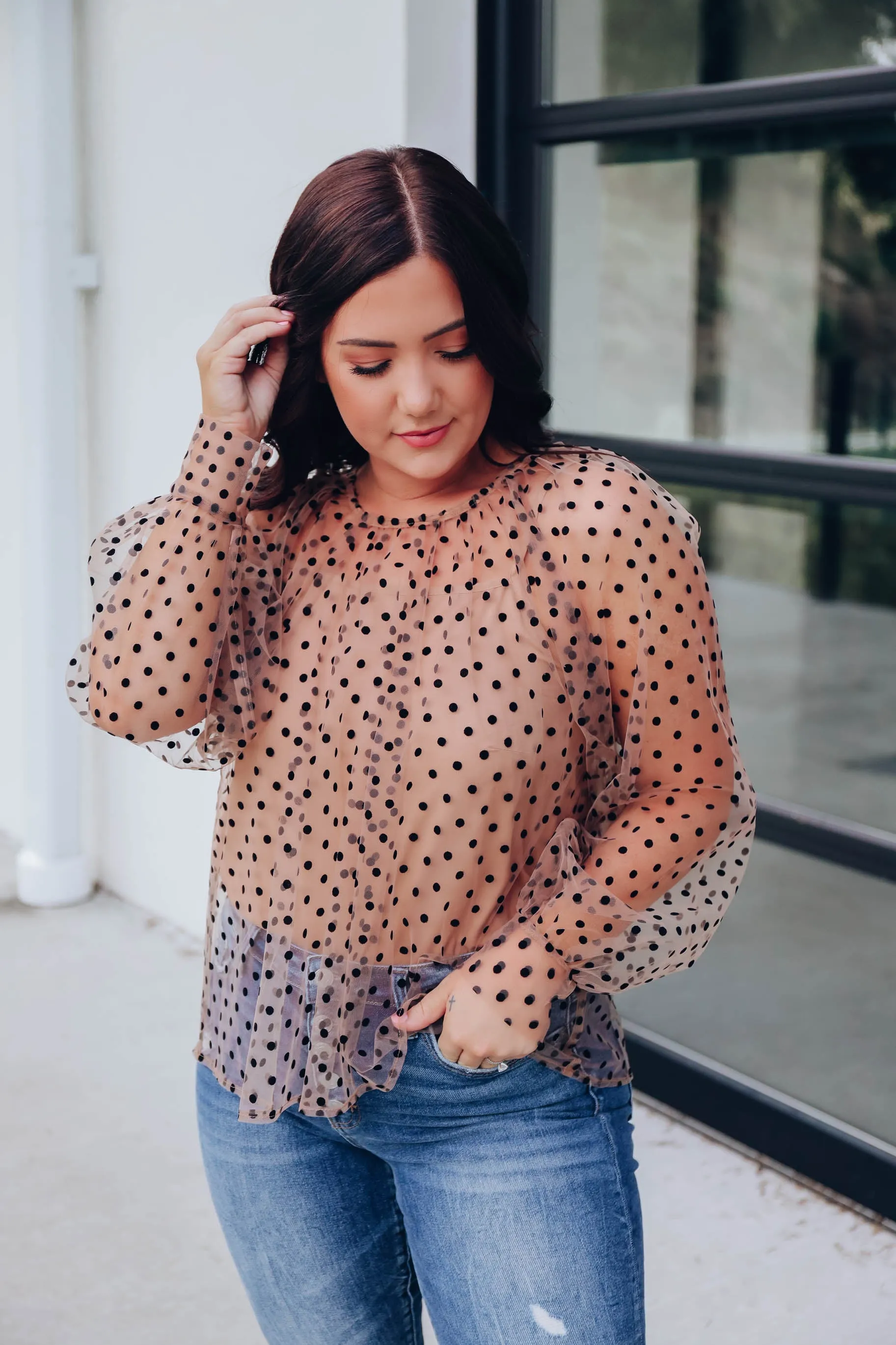 Mila Polka Dot Mesh Blouse