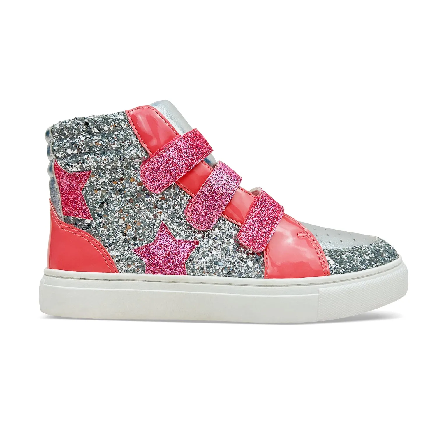 Miss Hannah Velcro Sneaker in Pink & Silver - Kids