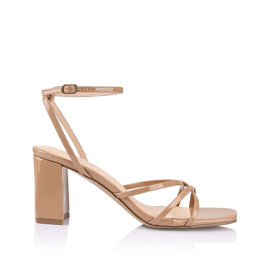 Nakita Block Heel Sandals - Dark Camel Patent