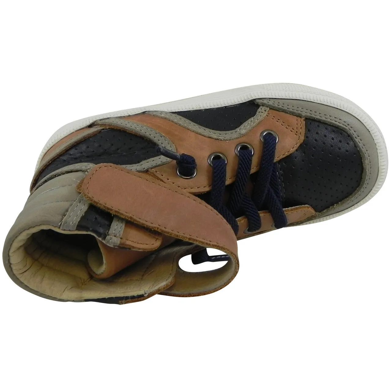 Old Soles 1027 Boy's Tan Navy Grey High Cred Leather Lace Up High Tops Sneaker