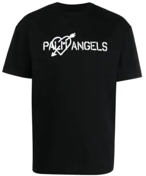 Palm Angels Pierced Heart Logo-Print T-Shirt Black