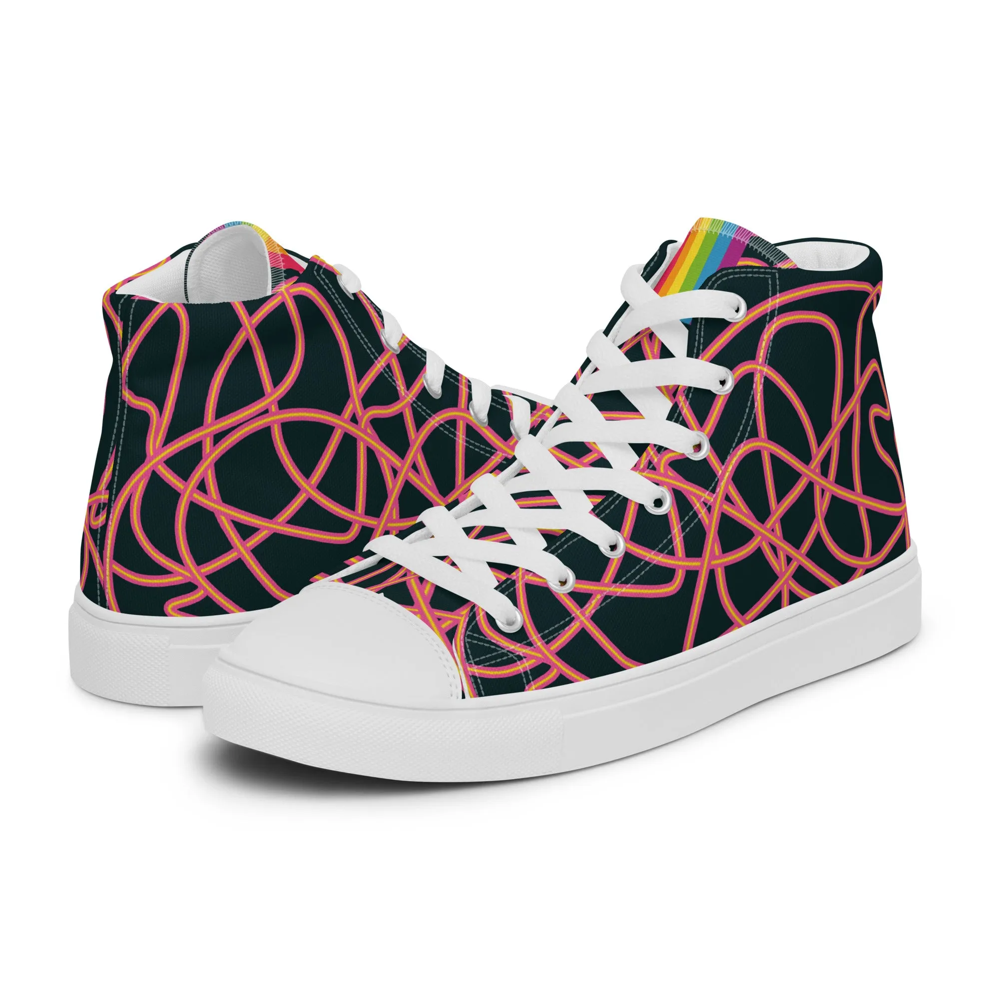 Pink Neon Squiggles High Top Trainers (male sizes)