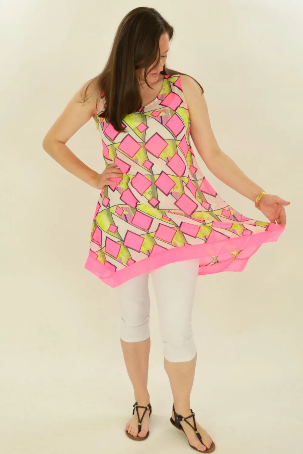 Pink Squares Pattern Tunic