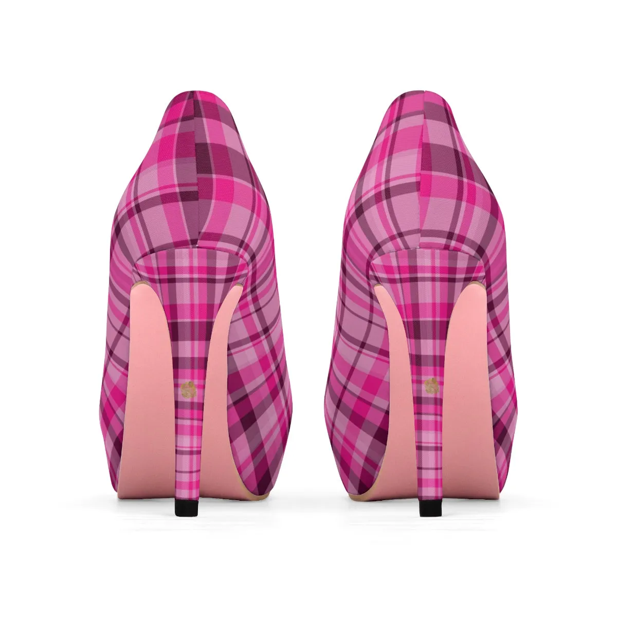 Pink Tartan Scottish Heels, Plaid Print Women's Platform Heels Stiletto Pumps (US Size: 5-11)