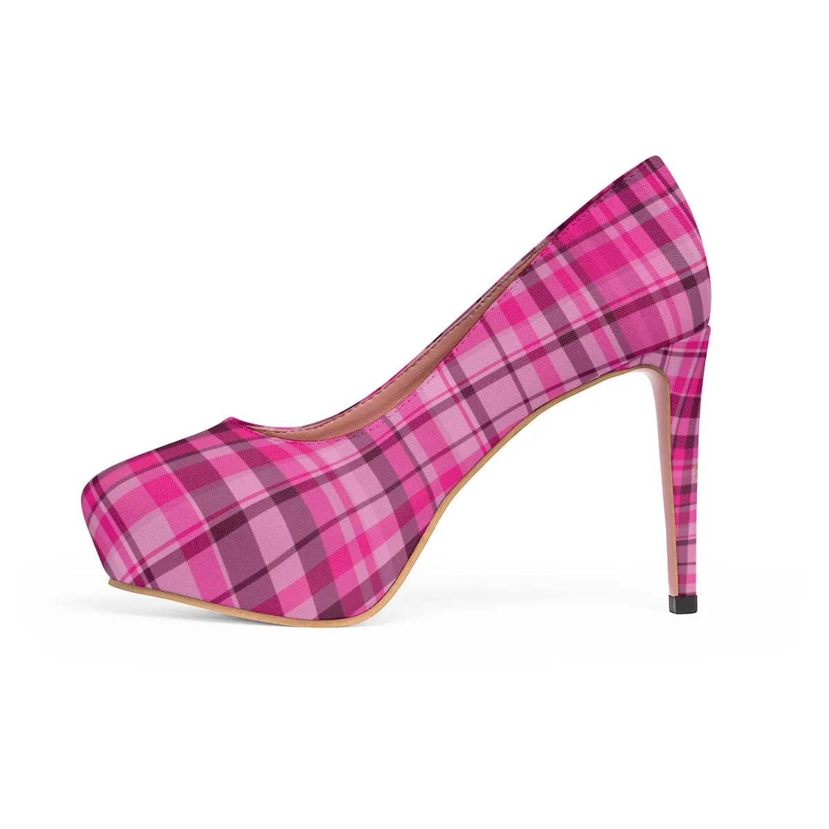 Pink Tartan Scottish Heels, Plaid Print Women's Platform Heels Stiletto Pumps (US Size: 5-11)