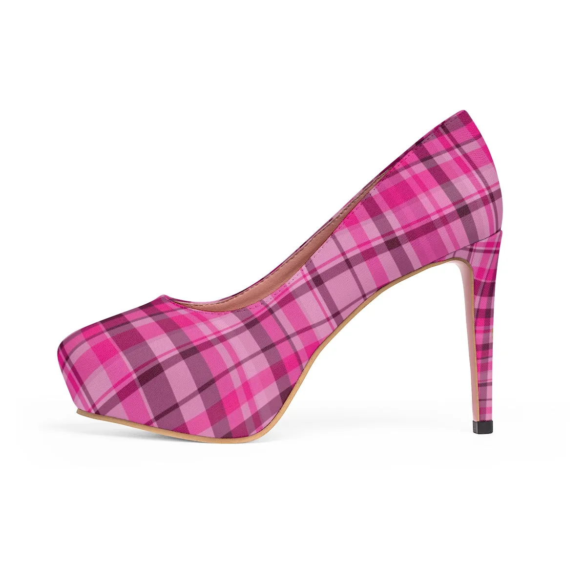 Pink Tartan Scottish Heels, Plaid Print Women's Platform Heels Stiletto Pumps (US Size: 5-11)