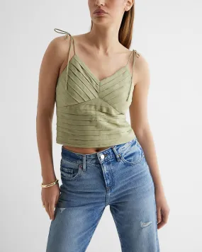 Pleated Linen-Blend Tie Strap Cami in Elm