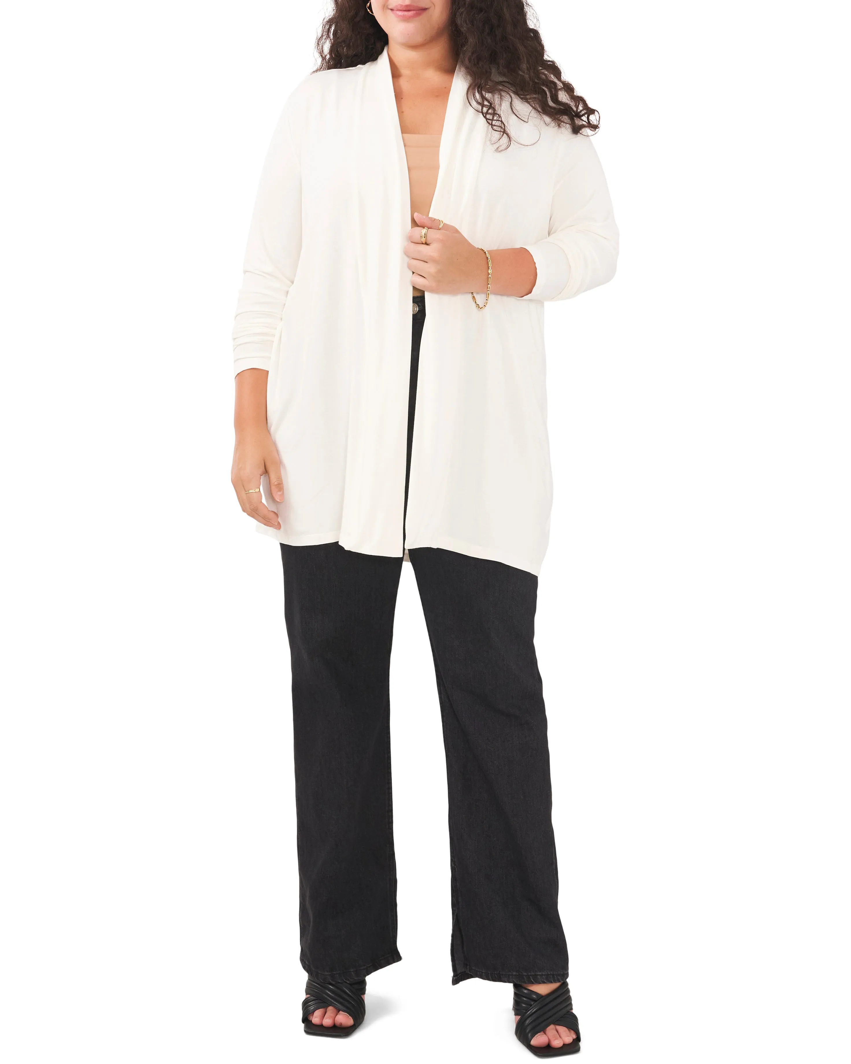 Plus-Size Open Front Long Line Cardigan