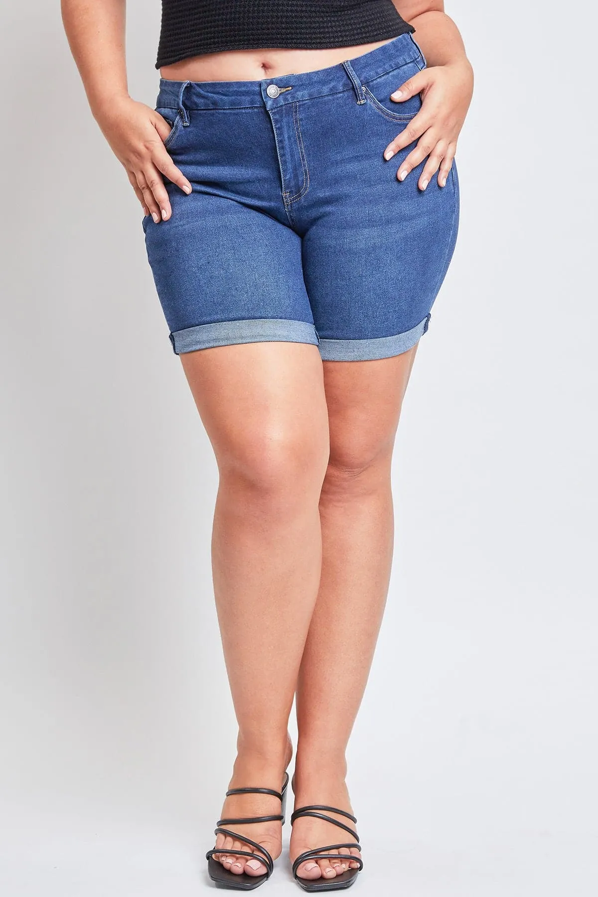 Plus Size Women's Curvy Fit Shorts With Rolled Cuffs