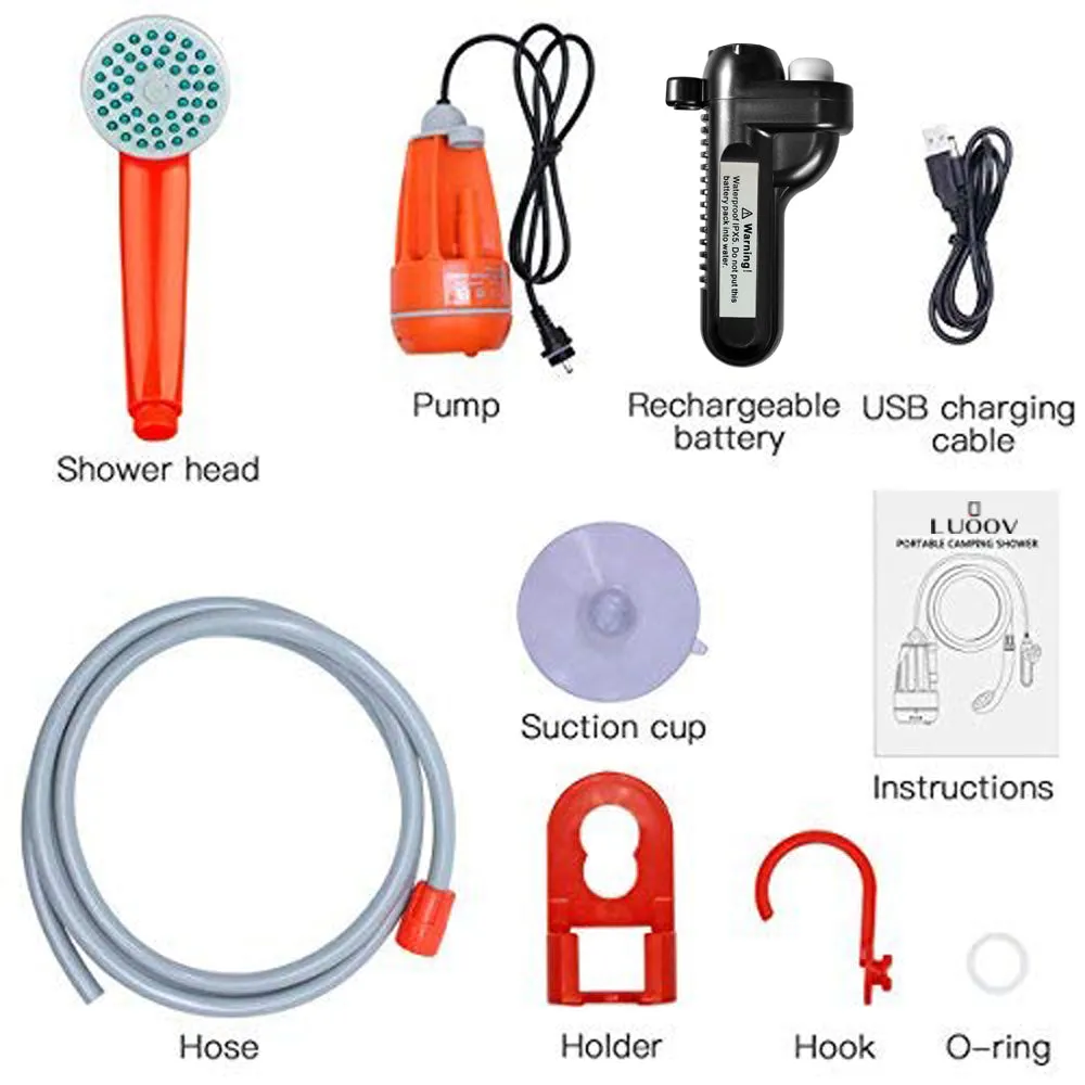 Portable Camping Shower with USB Rechargeable Battery for Outdoor Camping, Hiking