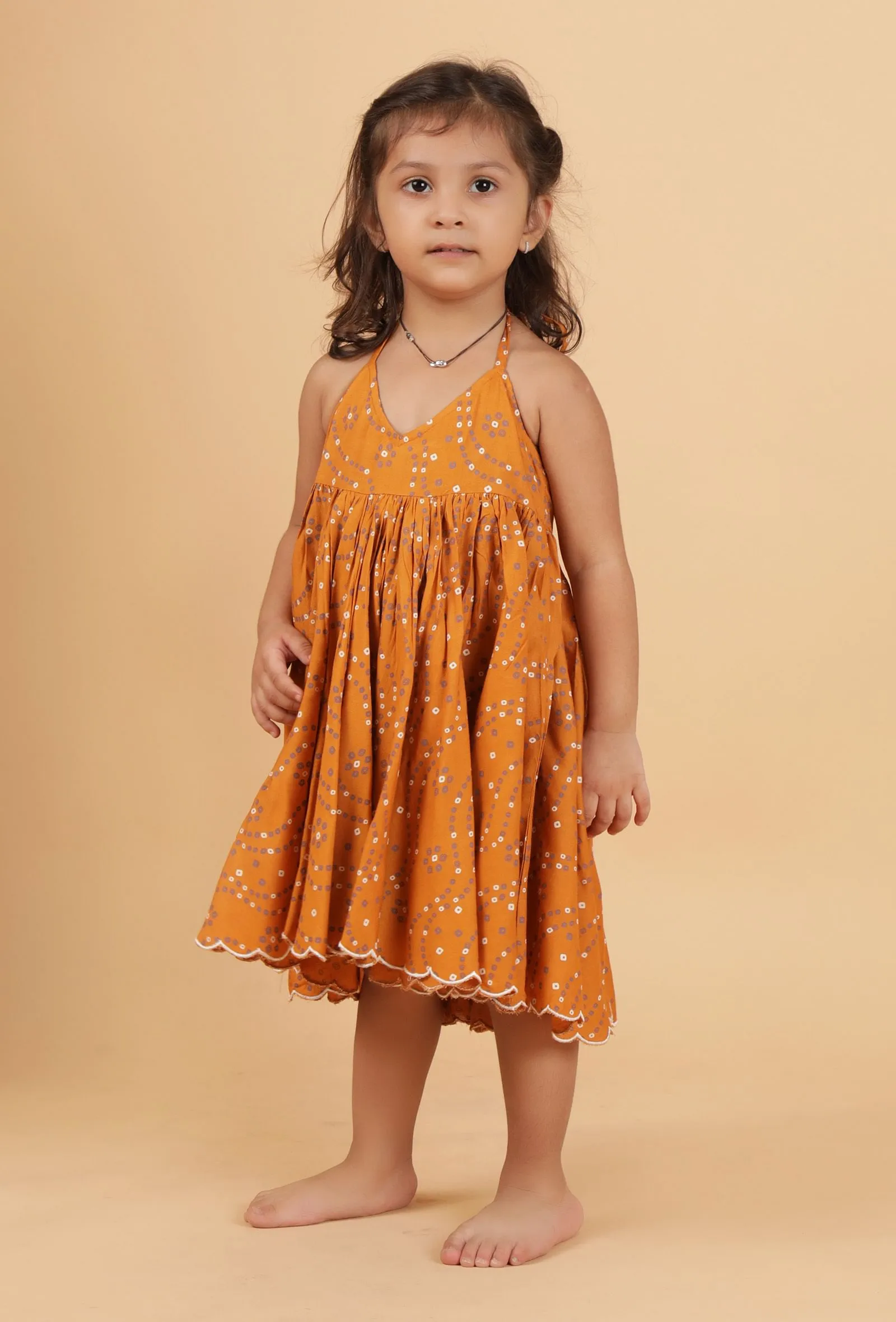 Preksha Orange Bandhani Rayon Dress