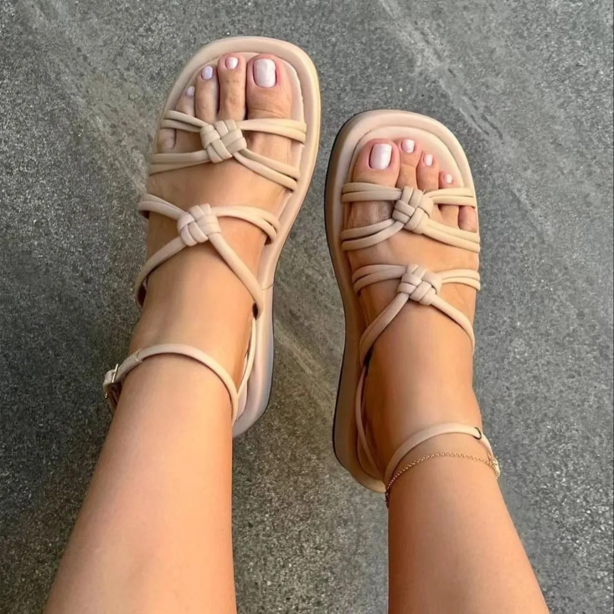 PU Leather Knot Cutout Sandals