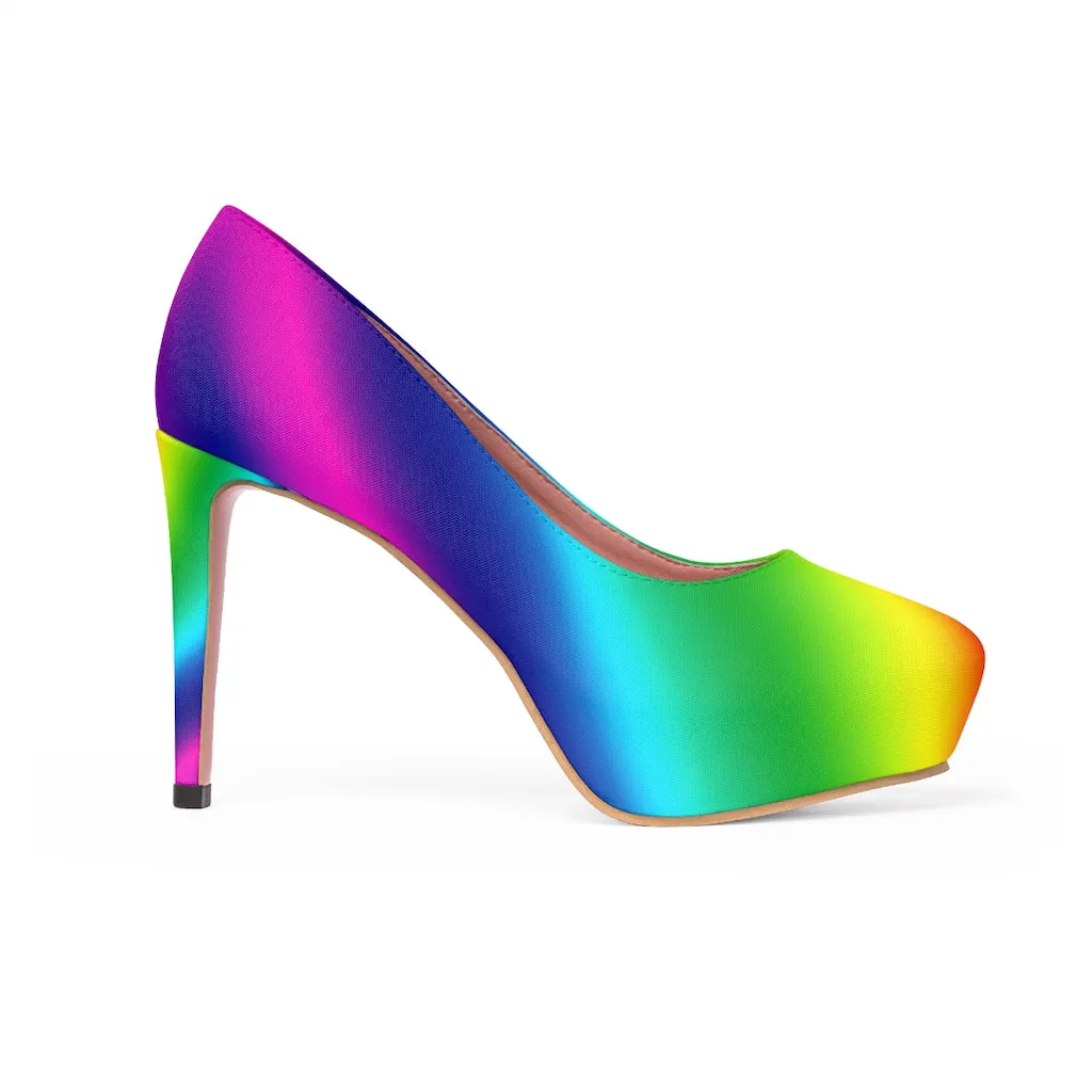 Rainbow Women's Heels, Gay Pride Colorful Women's Platform Heels Shoes (US Size: 5-11)