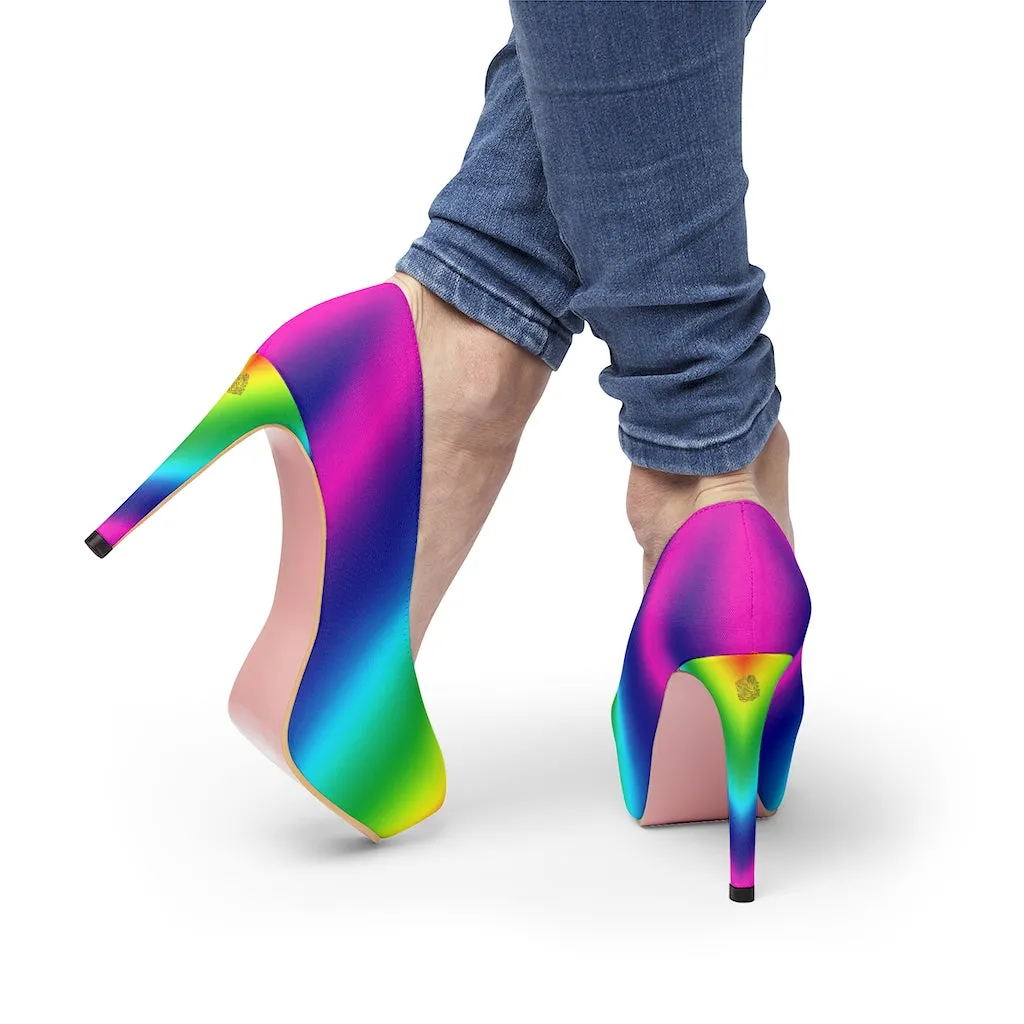 Rainbow Women's Heels, Gay Pride Colorful Women's Platform Heels Shoes (US Size: 5-11)