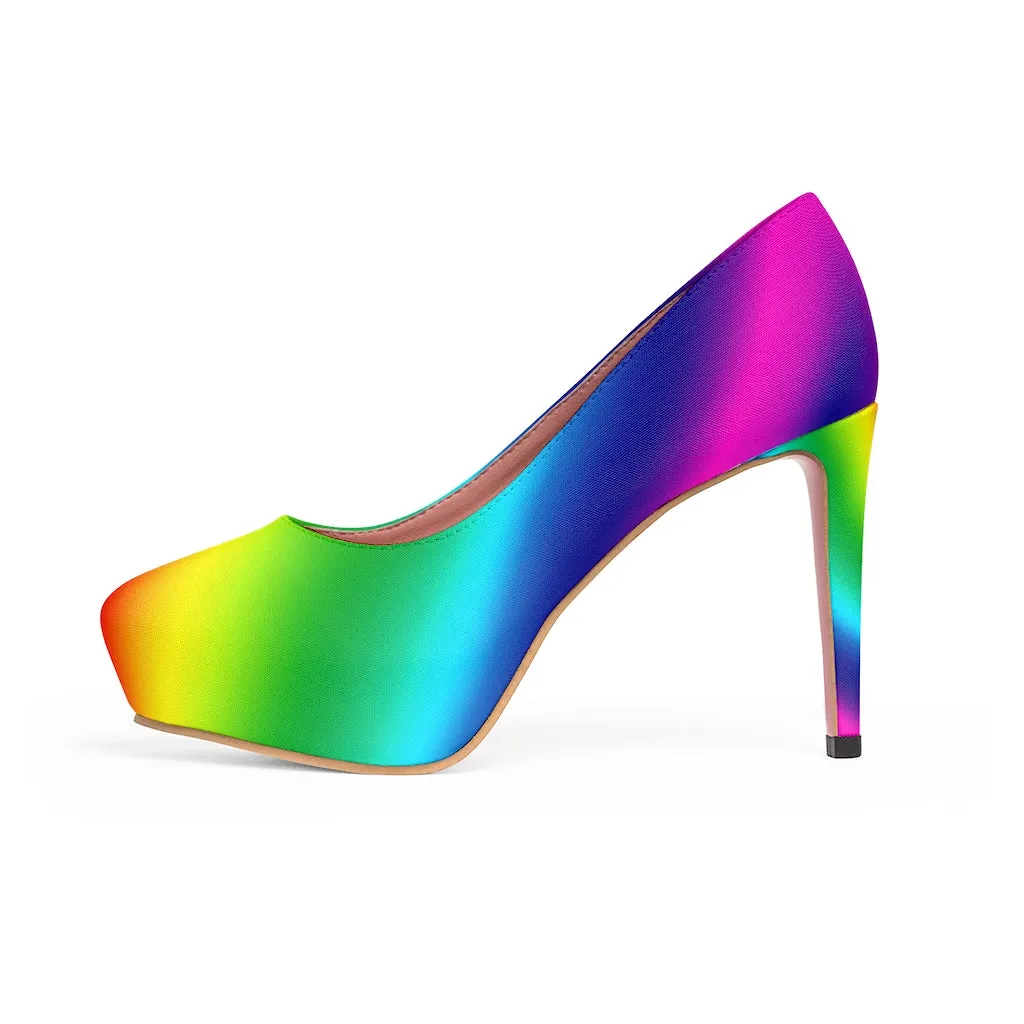 Rainbow Women's Heels, Gay Pride Colorful Women's Platform Heels Shoes (US Size: 5-11)