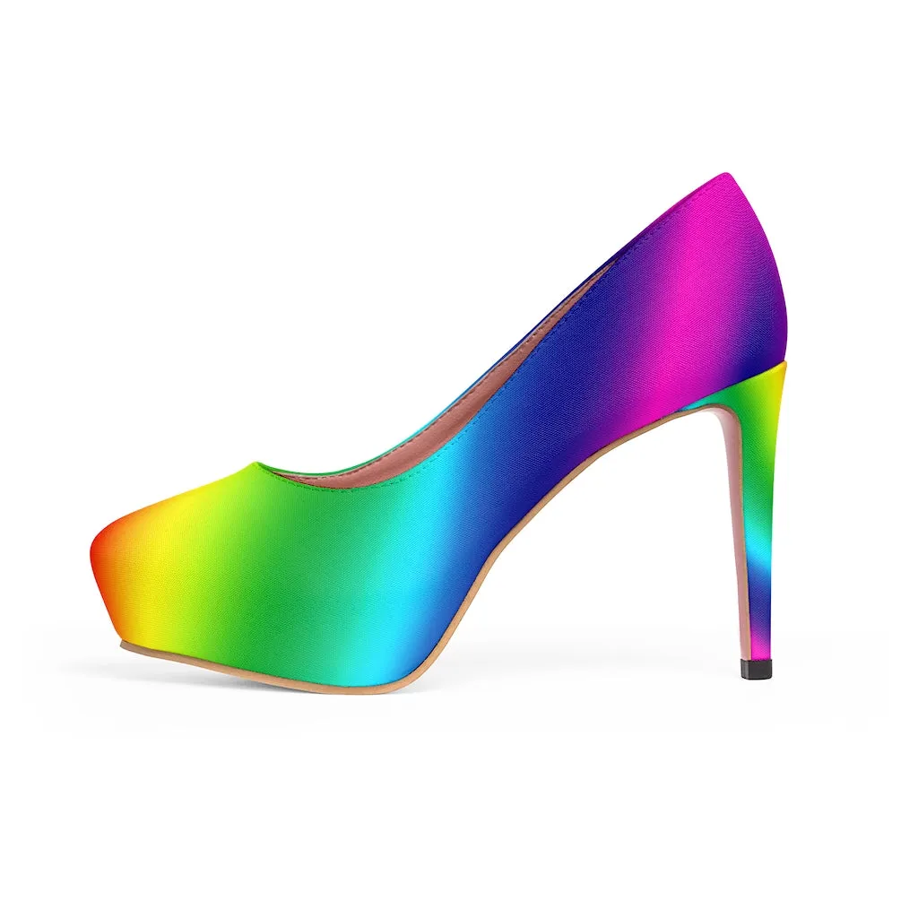 Rainbow Women's Heels, Gay Pride Colorful Women's Platform Heels Shoes (US Size: 5-11)