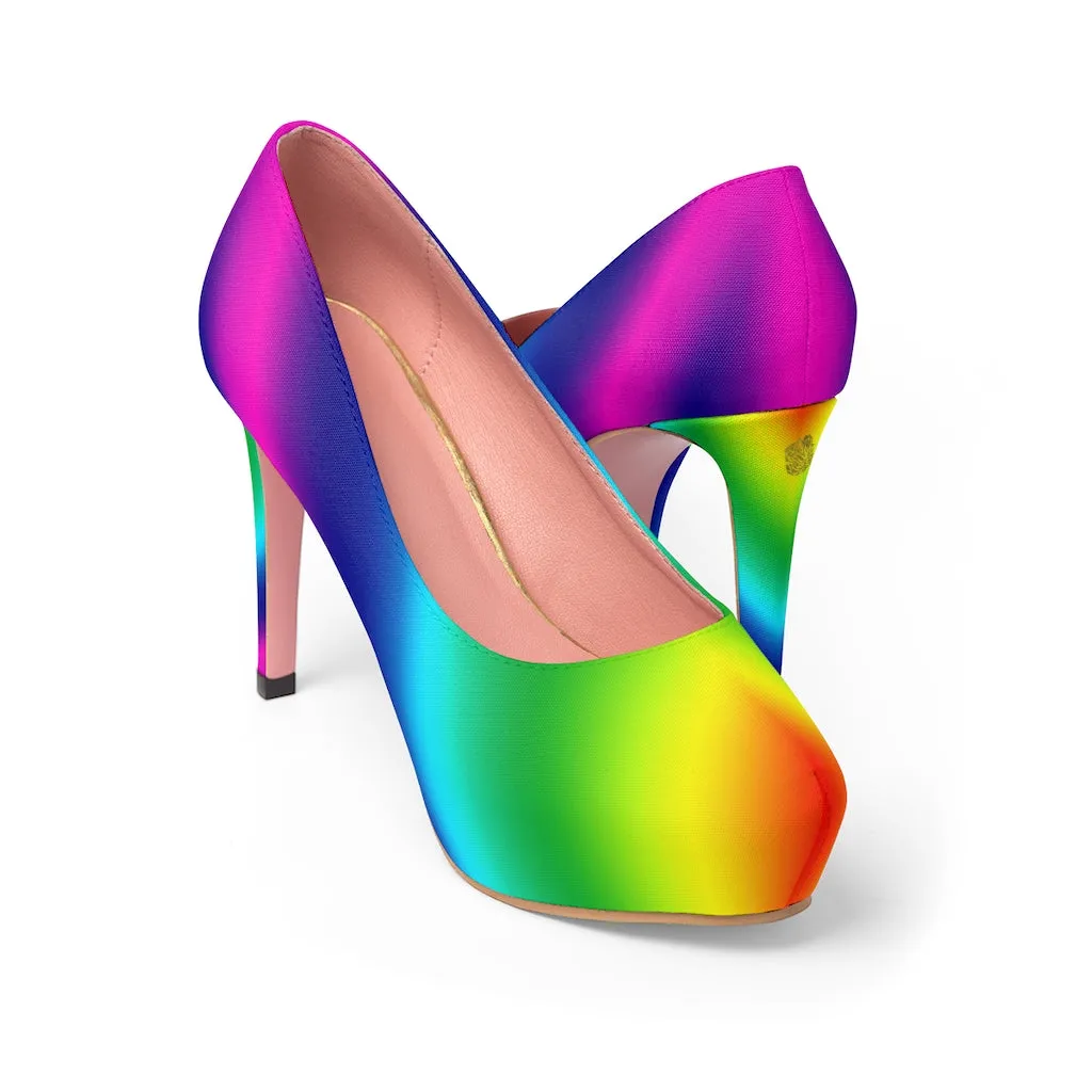 Rainbow Women's Heels, Gay Pride Colorful Women's Platform Heels Shoes (US Size: 5-11)