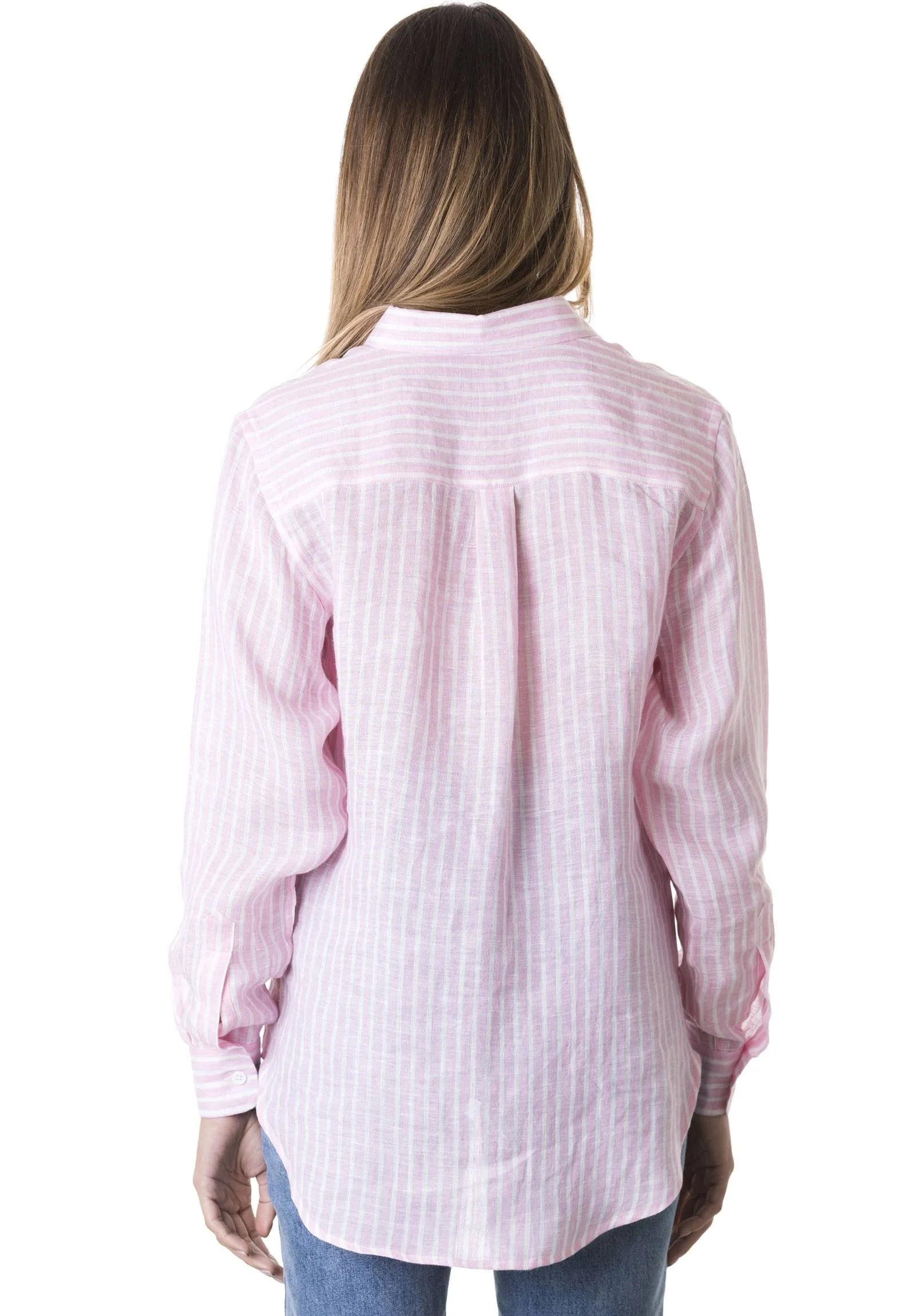 Rina Pink Stripes Slim-Fit Linen Shirt