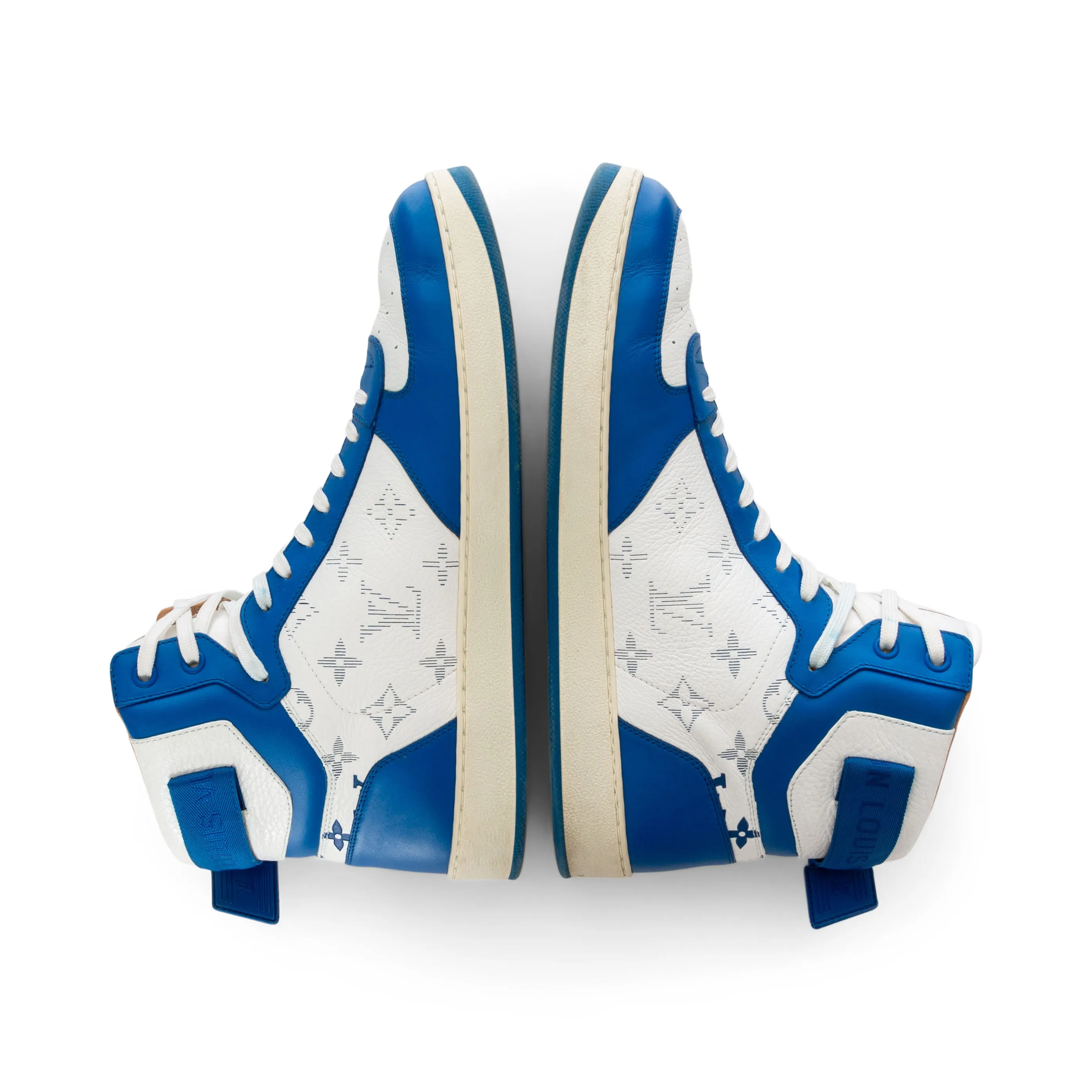 Rivoli Blue and White Leather Monogram High-Top Sneakers Men's 9