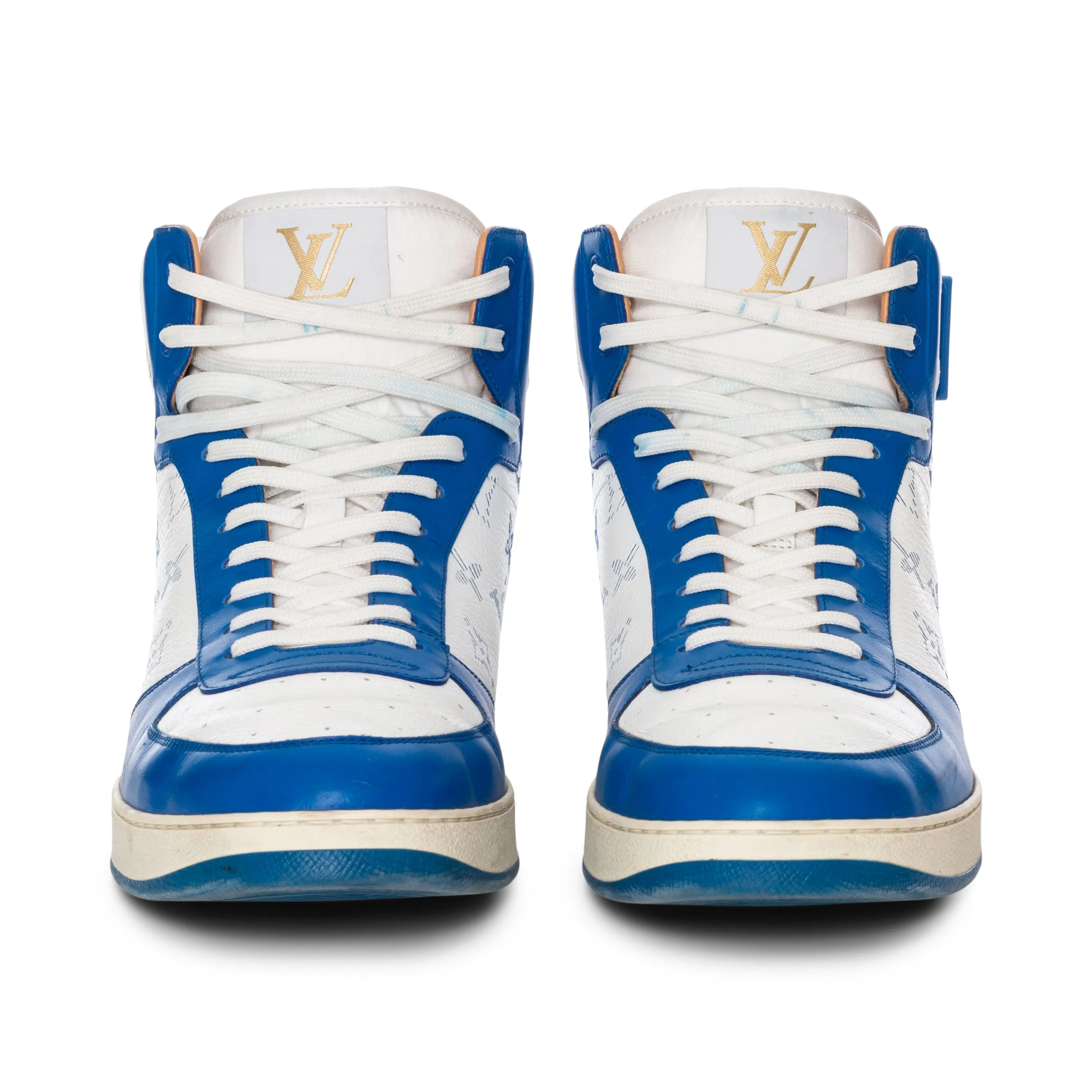 Rivoli Blue and White Leather Monogram High-Top Sneakers Men's 9