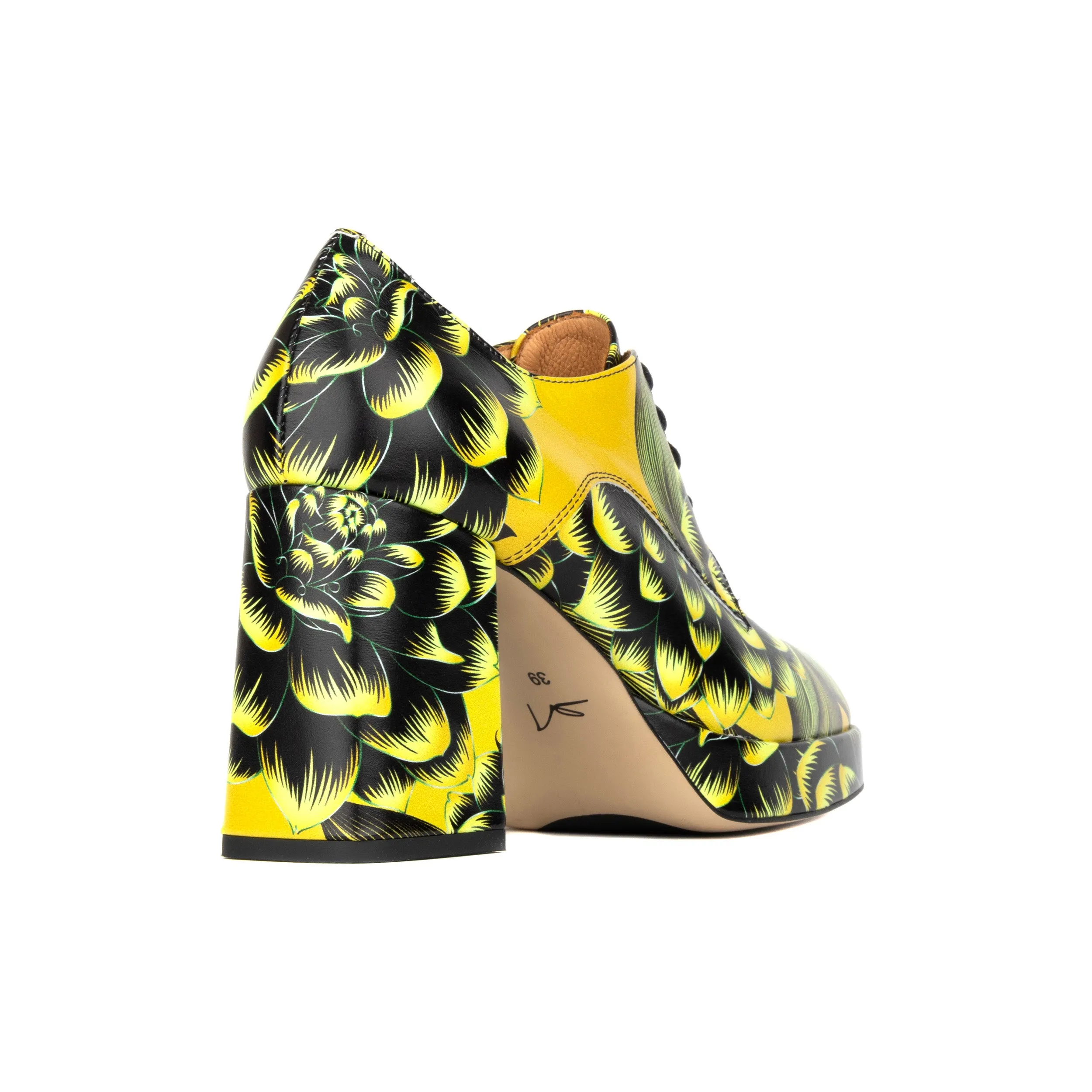 Roulette Platform - Yellow - Women's leather oxford pump with platform and block heel