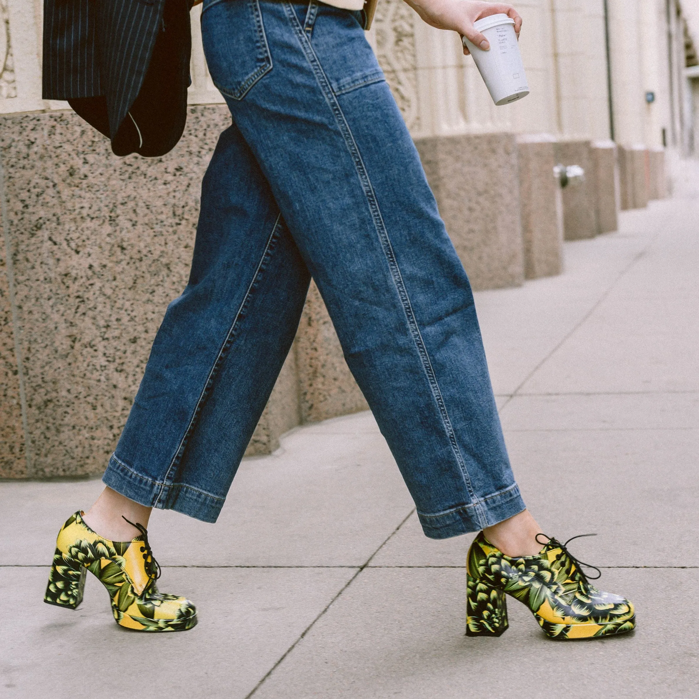 Roulette Platform - Yellow - Women's leather oxford pump with platform and block heel