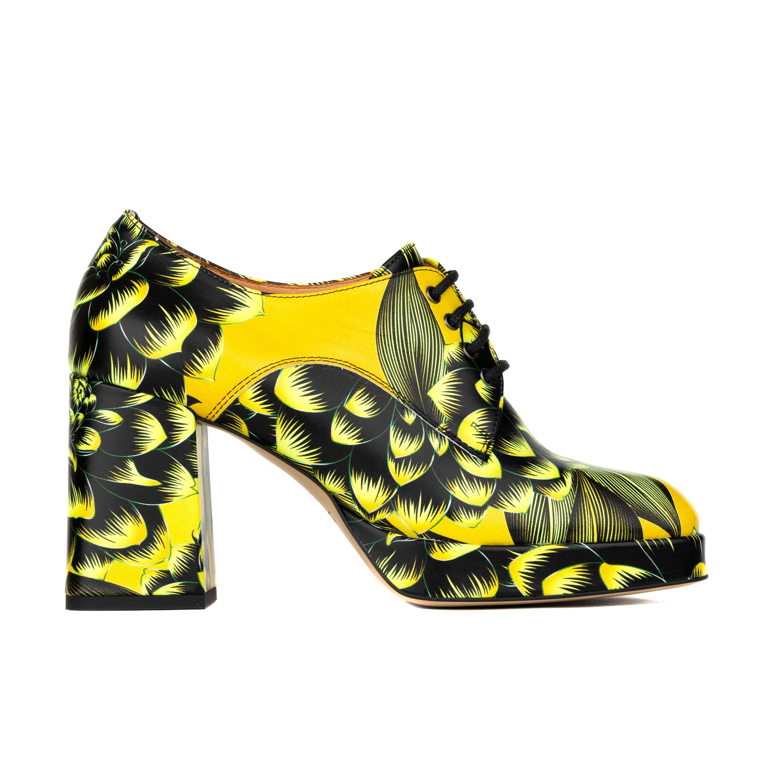 Roulette Platform - Yellow - Women's leather oxford pump with platform and block heel