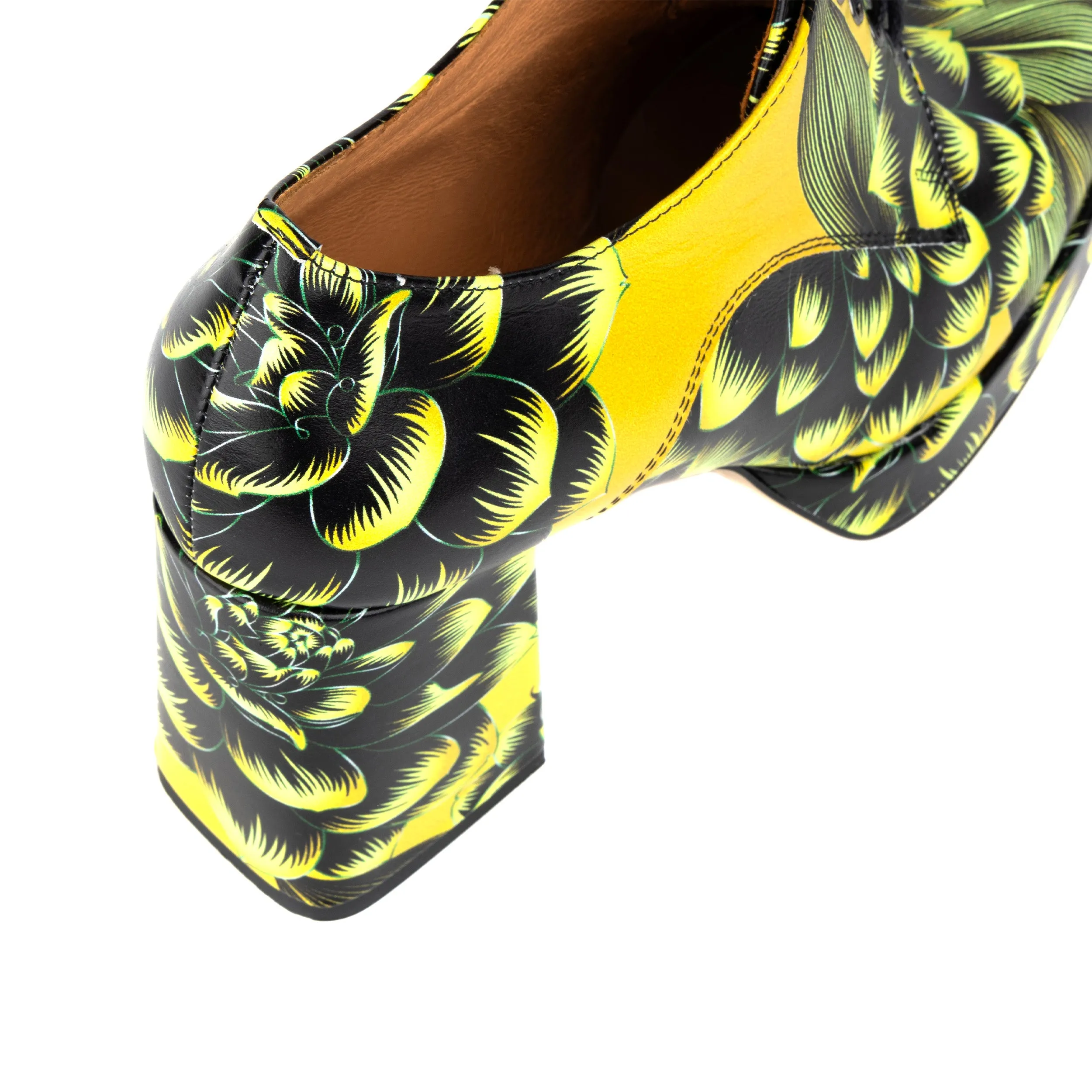 Roulette Platform - Yellow - Women's leather oxford pump with platform and block heel