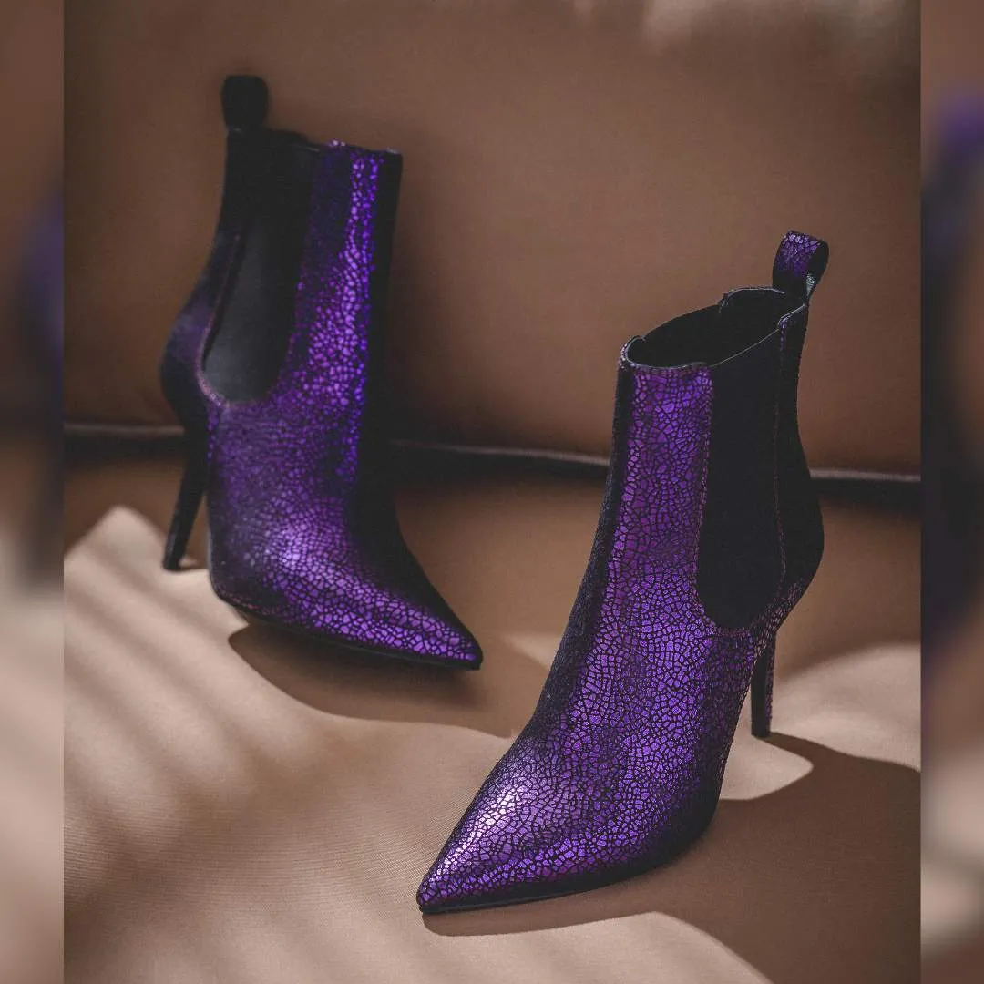 Saint Arely Purple Leather Kitten Heel Boots