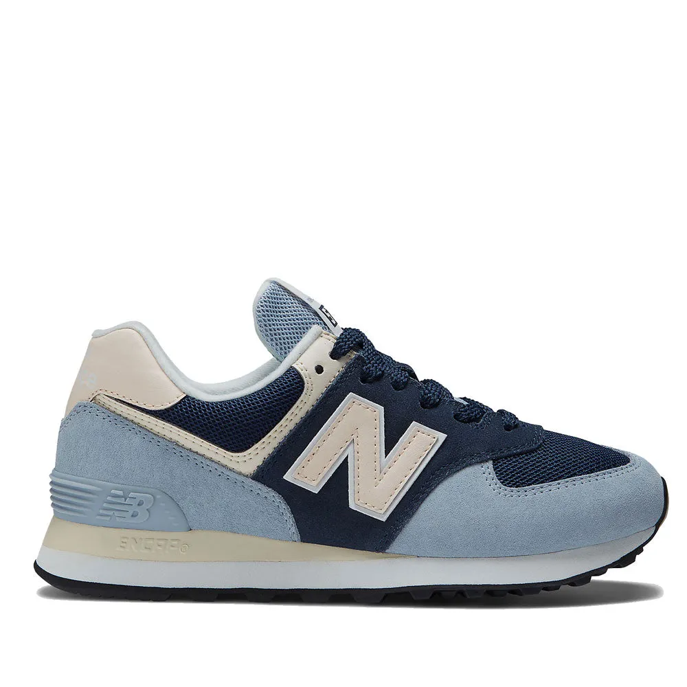 Scarpe Donna NEW BALANCE Sneakers 574 in Pelle colore Dusk Blue e Natural Indigo