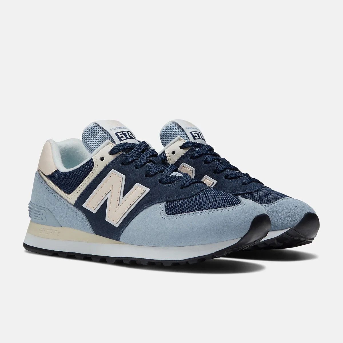 Scarpe Donna NEW BALANCE Sneakers 574 in Pelle colore Dusk Blue e Natural Indigo