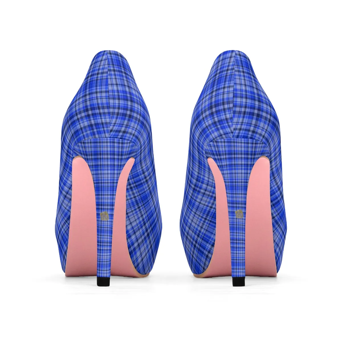 Scottish Blue Plaid Heels, Tartan Plaid Print Women's Platform Heels Stiletto Pumps (US Size: 5-11)