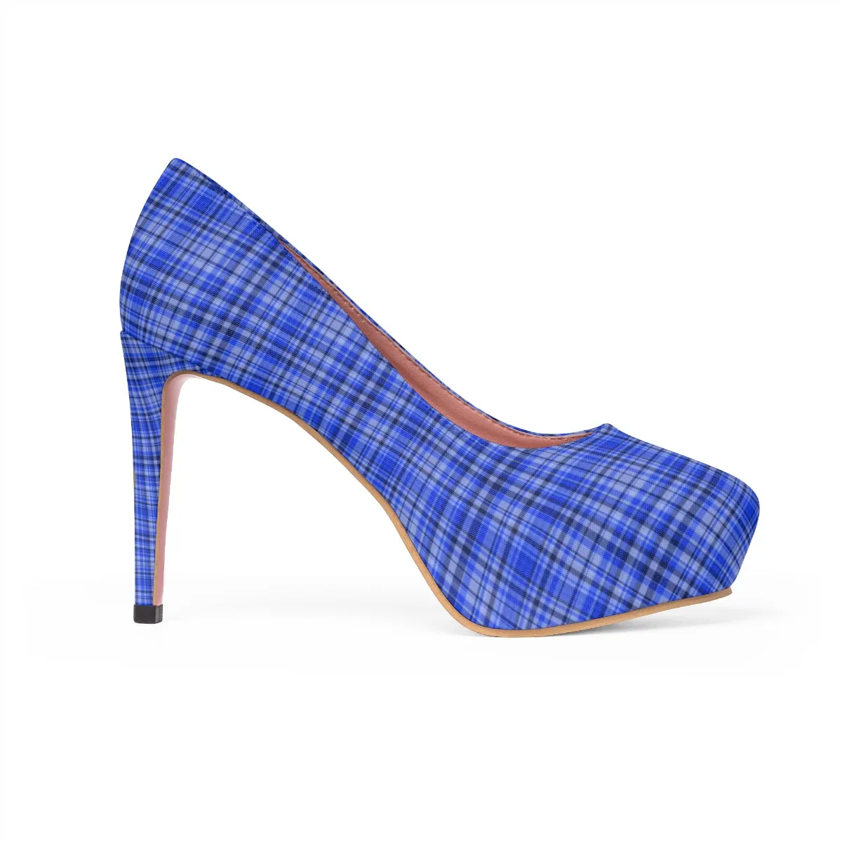 Scottish Blue Plaid Heels, Tartan Plaid Print Women's Platform Heels Stiletto Pumps (US Size: 5-11)