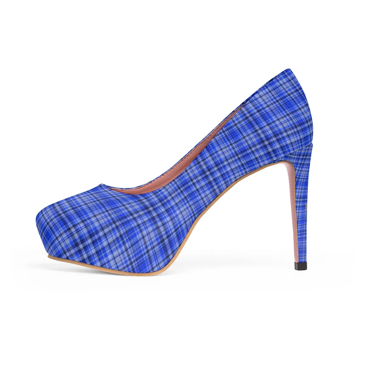 Scottish Blue Plaid Heels, Tartan Plaid Print Women's Platform Heels Stiletto Pumps (US Size: 5-11)