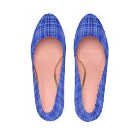 Scottish Blue Plaid Heels, Tartan Plaid Print Women's Platform Heels Stiletto Pumps (US Size: 5-11)