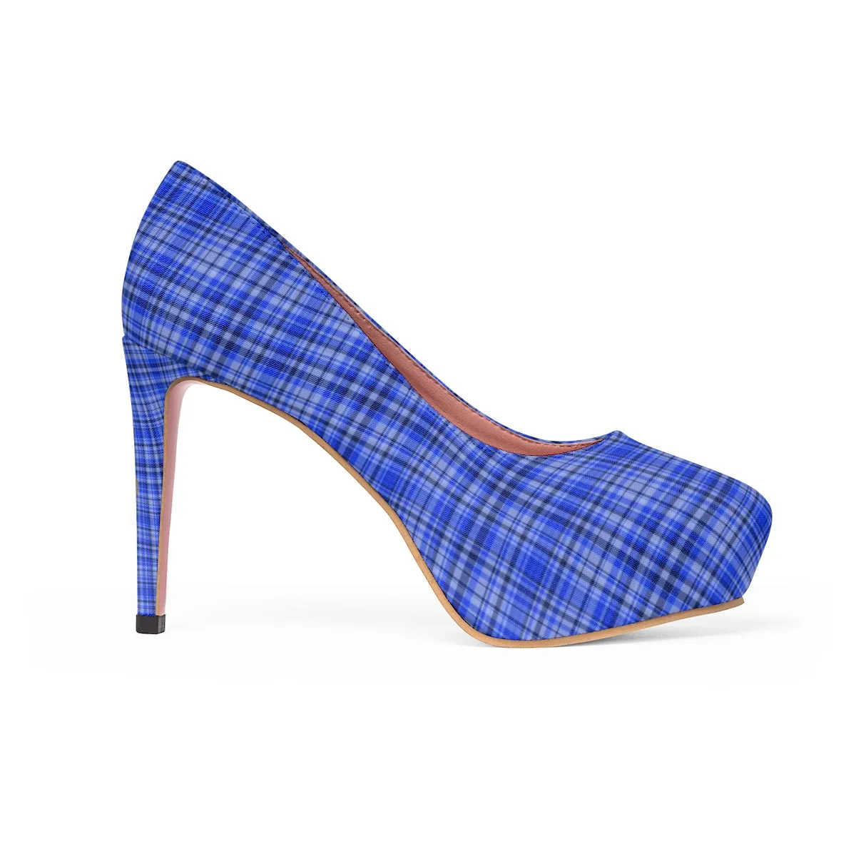 Scottish Blue Plaid Heels, Tartan Plaid Print Women's Platform Heels Stiletto Pumps (US Size: 5-11)