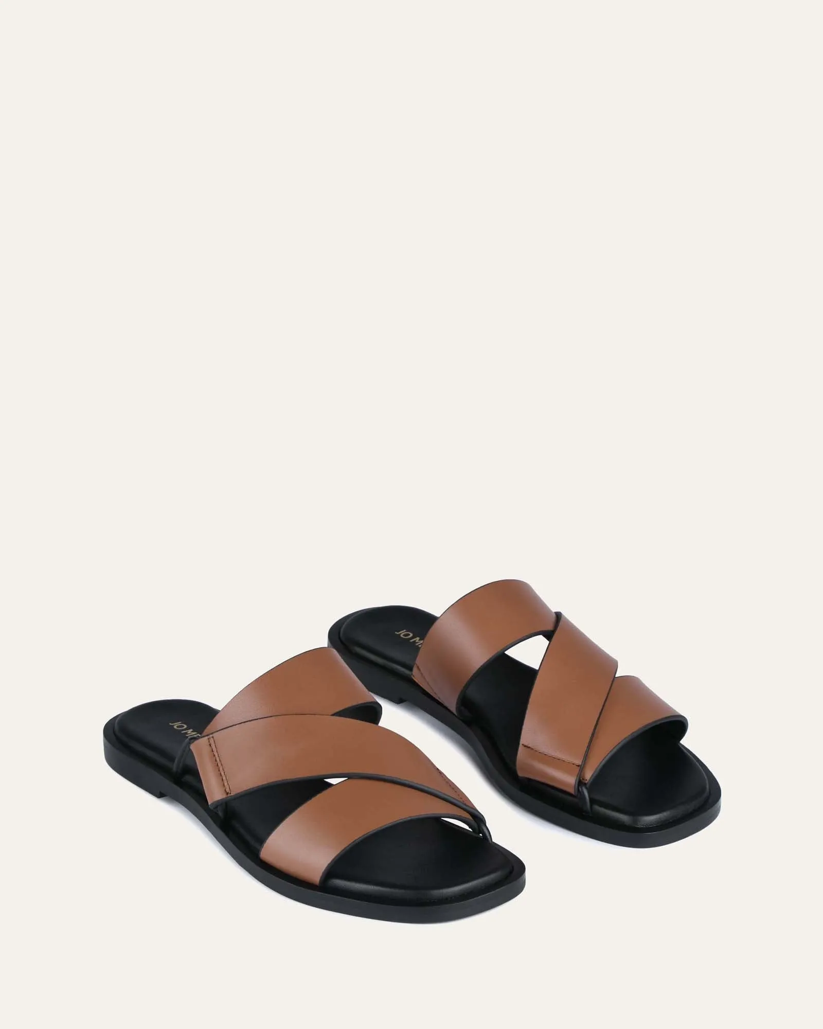 SHELBY FLAT SLIDES DARK TAN LEATHER