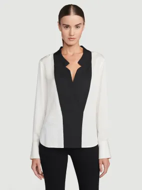 Silk Notch Collar Top -- Off White