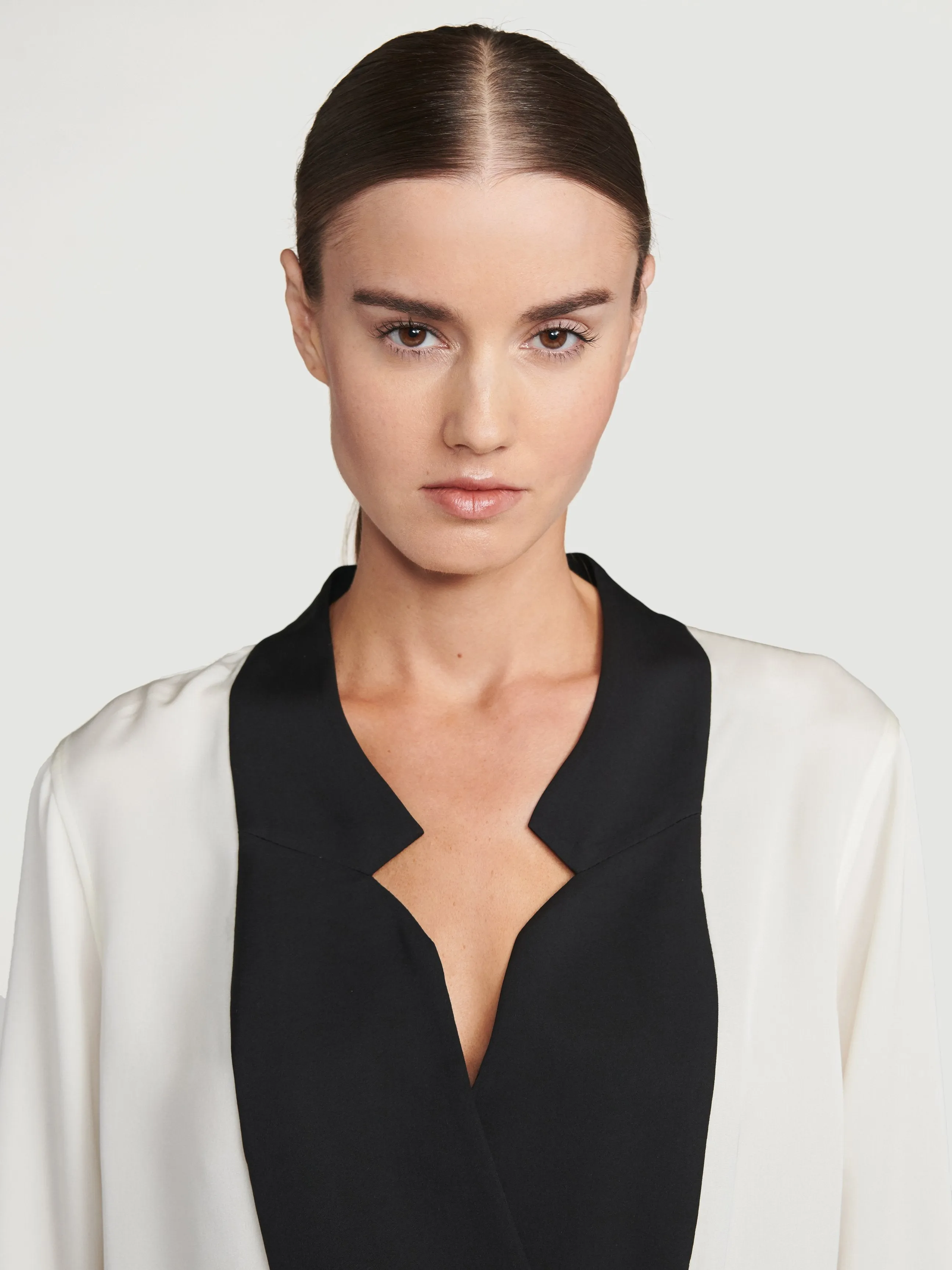 Silk Notch Collar Top -- Off White