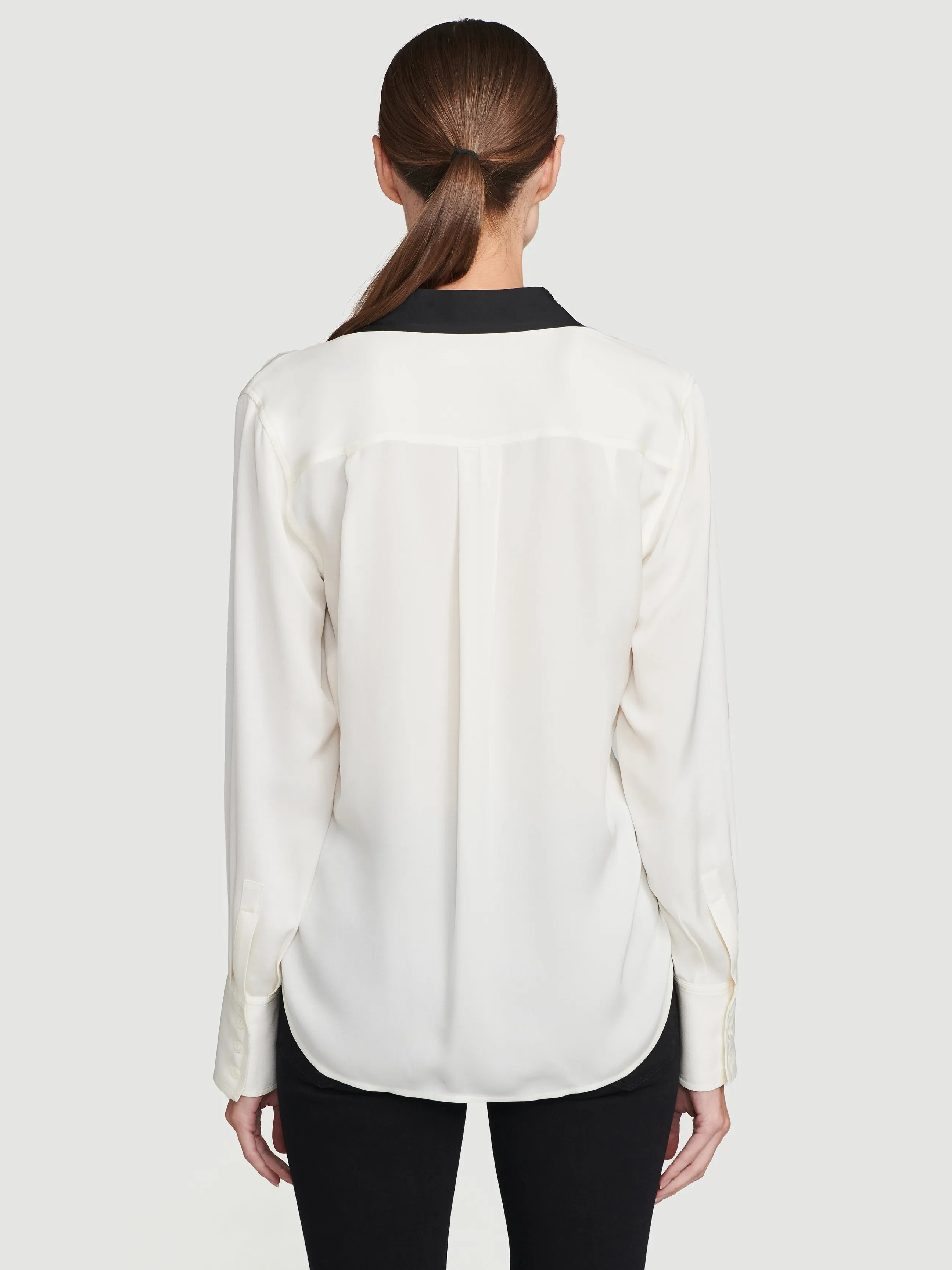 Silk Notch Collar Top -- Off White