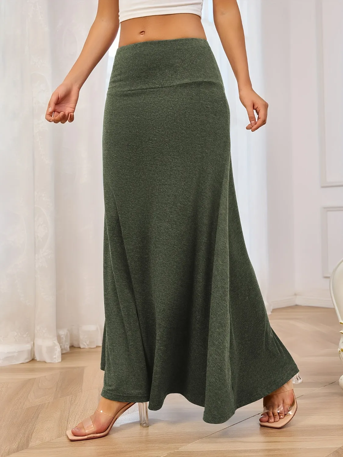 Solid Waist Maxi Skirt