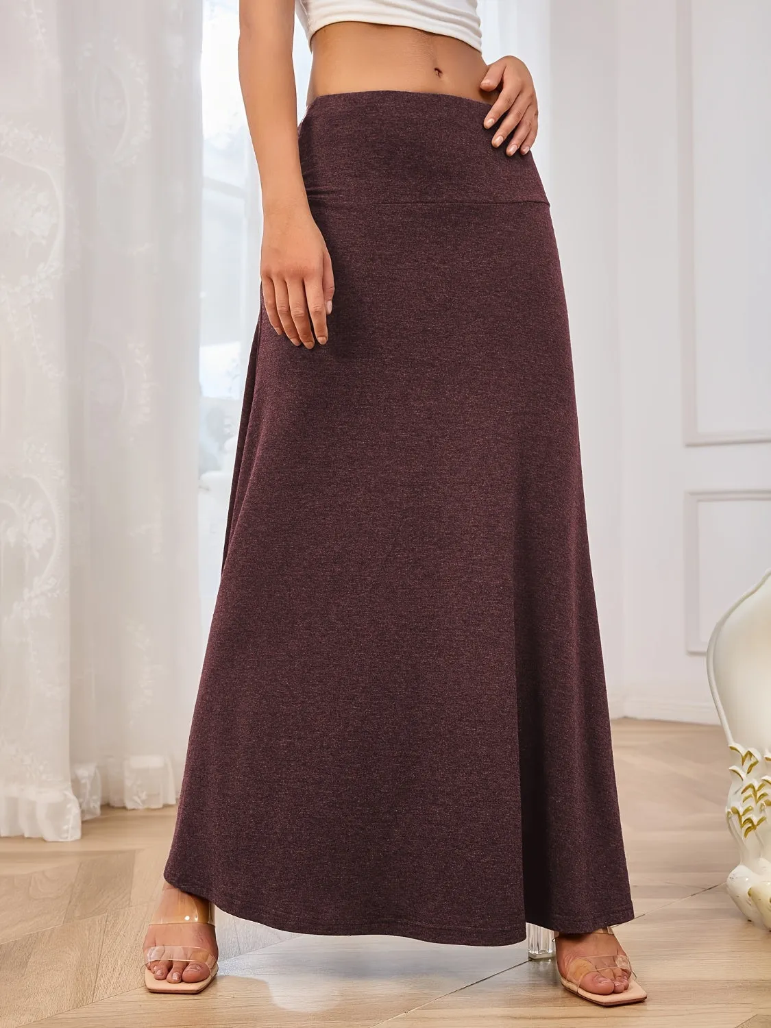 Solid Waist Maxi Skirt